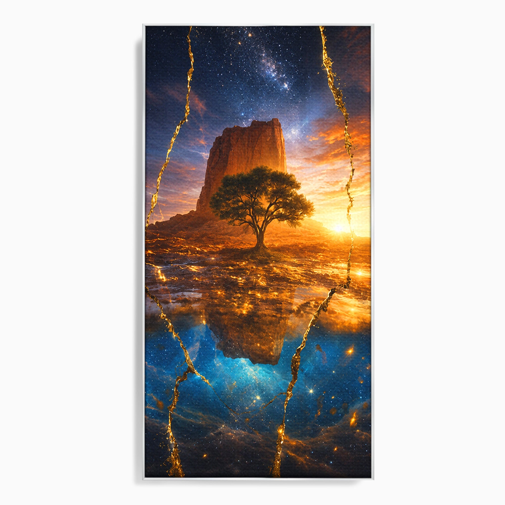 Tablou Canvas Premium LuxCanva® A1682, Copac Singuratic Sub Galaxie, Copac, Galaxie, Peisaj, Natura, Living, Culori Vibrante
