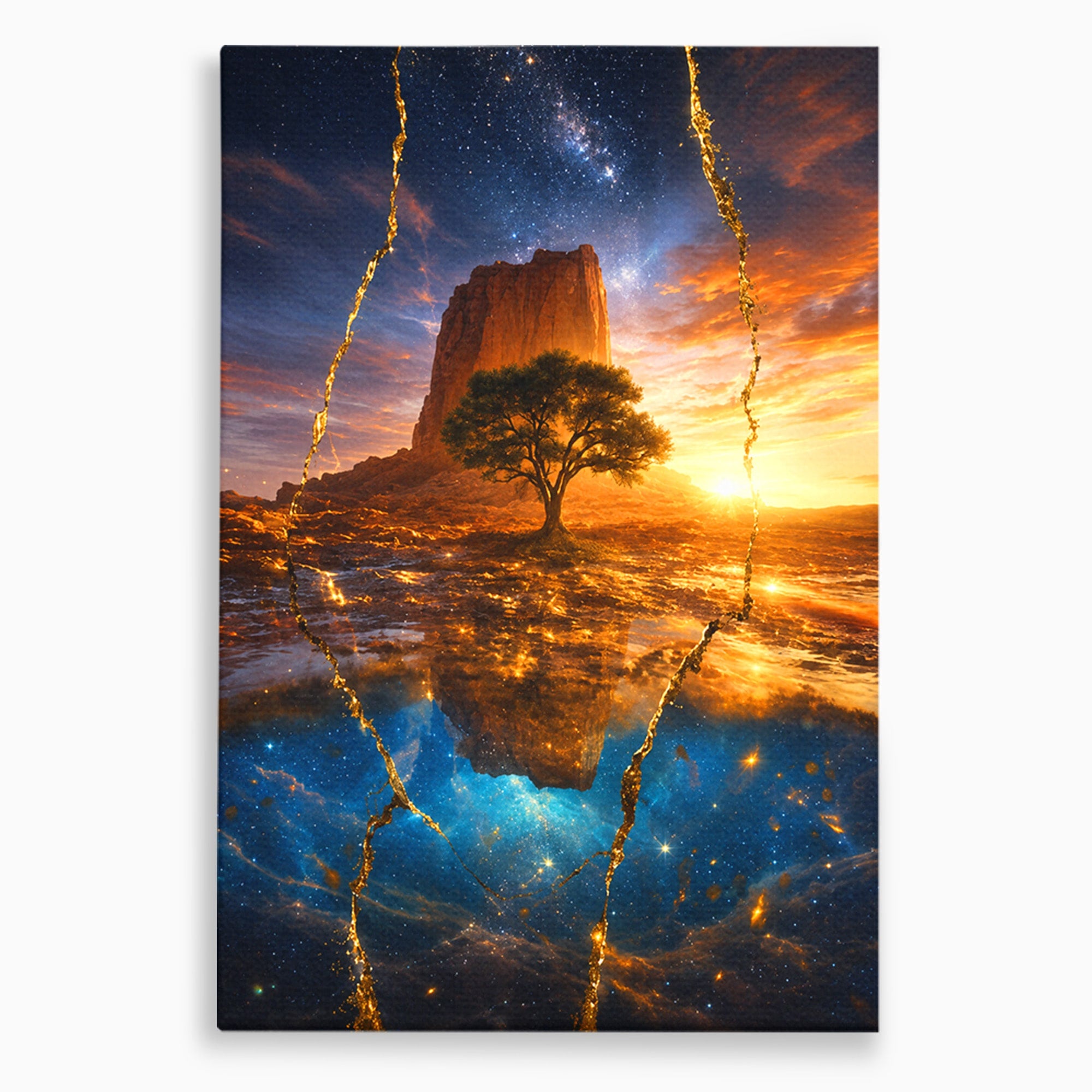 Tablou Canvas Premium LuxCanva® A1682, Copac Singuratic Sub Galaxie, Copac, Galaxie, Peisaj, Natura, Living, Culori Vibrante