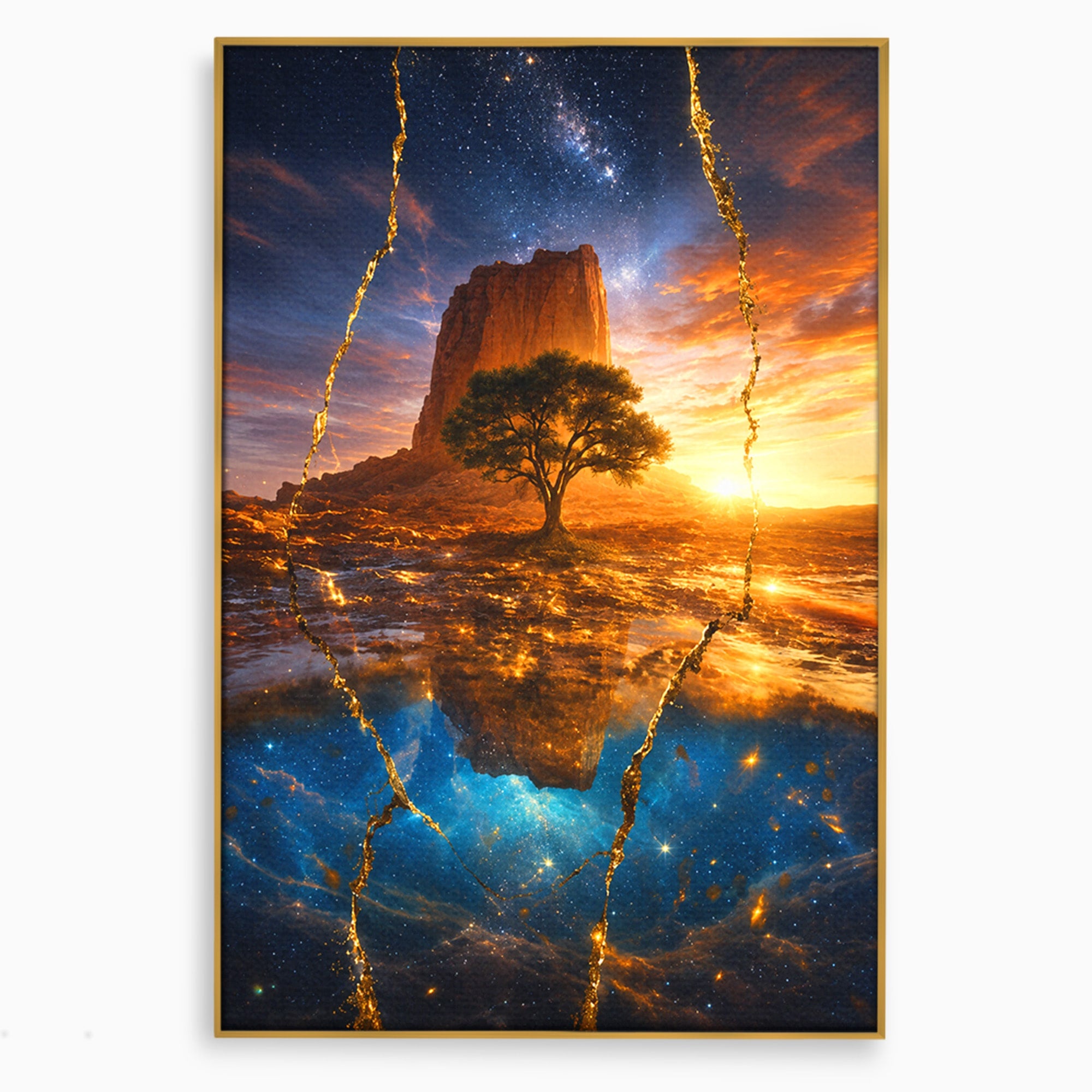 Tablou Canvas Premium LuxCanva® A1682, Copac Singuratic Sub Galaxie, Copac, Galaxie, Peisaj, Natura, Living, Culori Vibrante