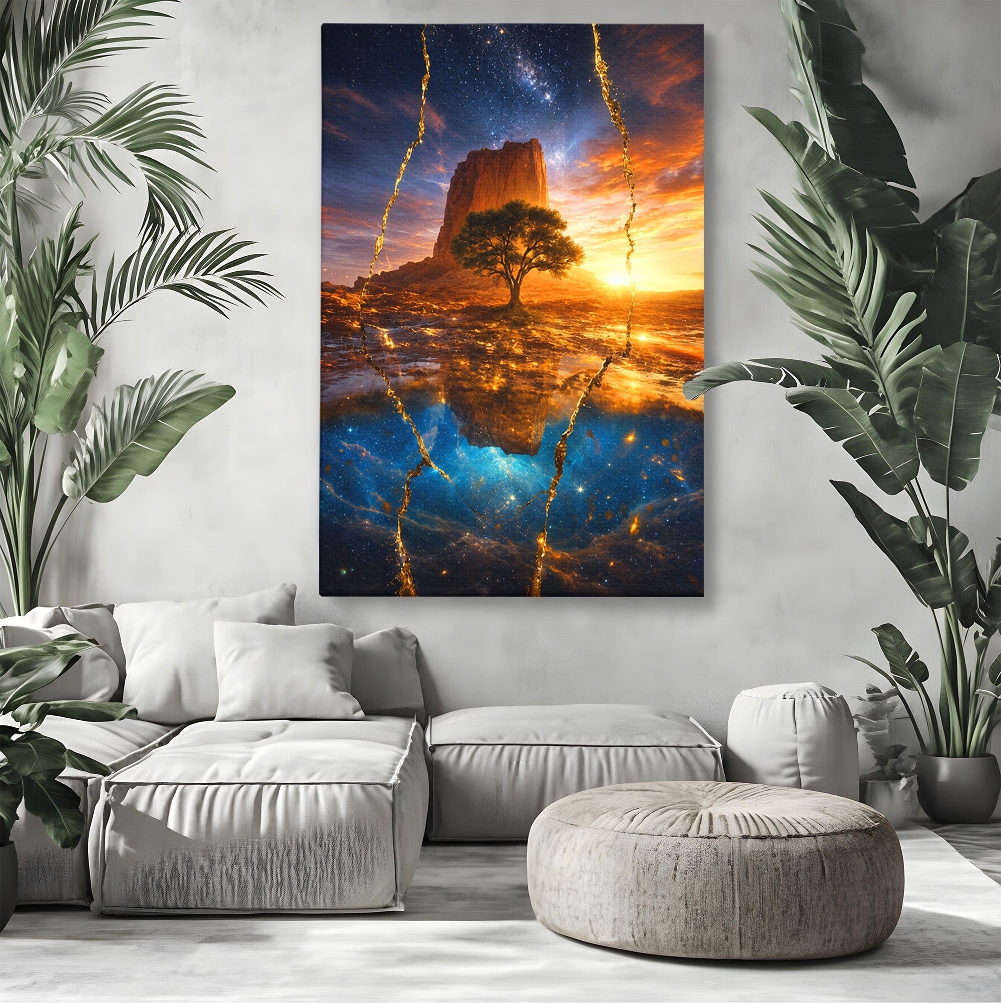 Tablou Canvas Premium LuxCanva® A1682, Copac Singuratic Sub Galaxie, Copac, Galaxie, Peisaj, Natura, Living, Culori Vibrante
