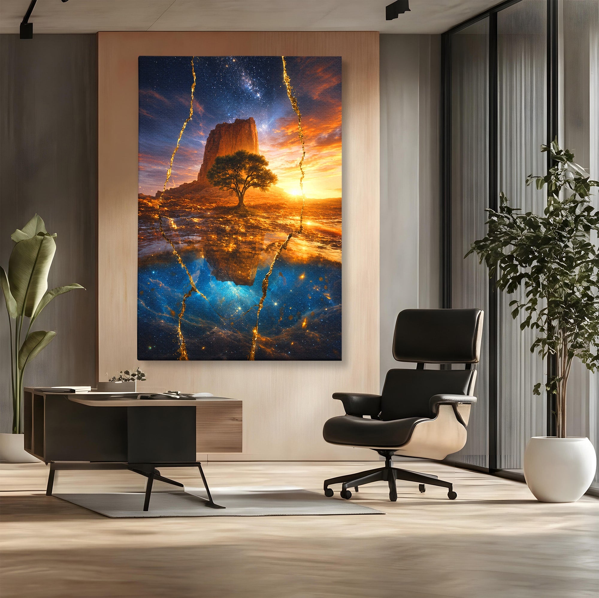 Tablou Canvas Premium LuxCanva® A1682, Copac Singuratic Sub Galaxie, Copac, Galaxie, Peisaj, Natura, Living, Culori Vibrante
