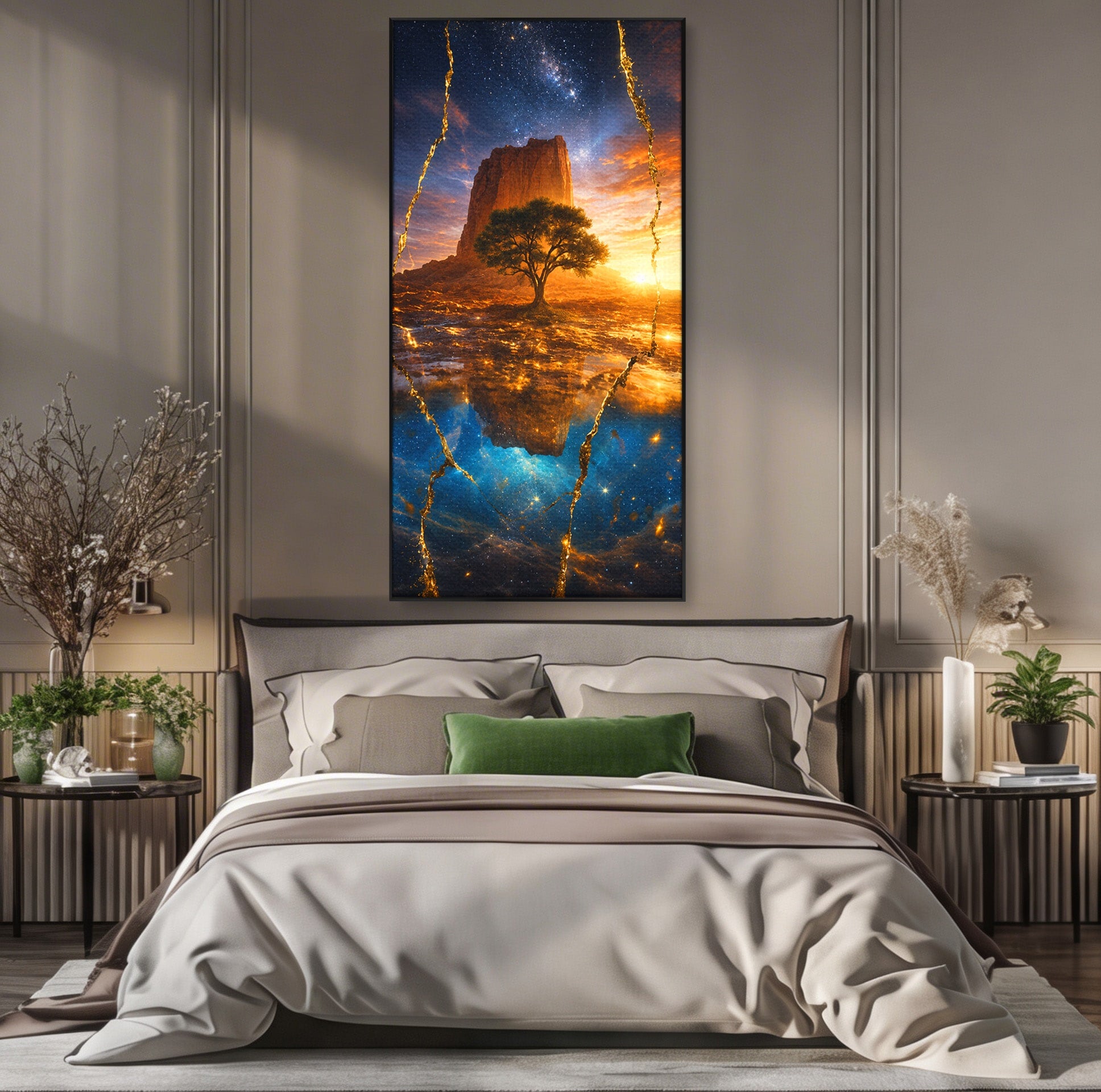 Tablou Canvas Premium LuxCanva® A1682, Copac Singuratic Sub Galaxie, Copac, Galaxie, Peisaj, Natura, Living, Culori Vibrante