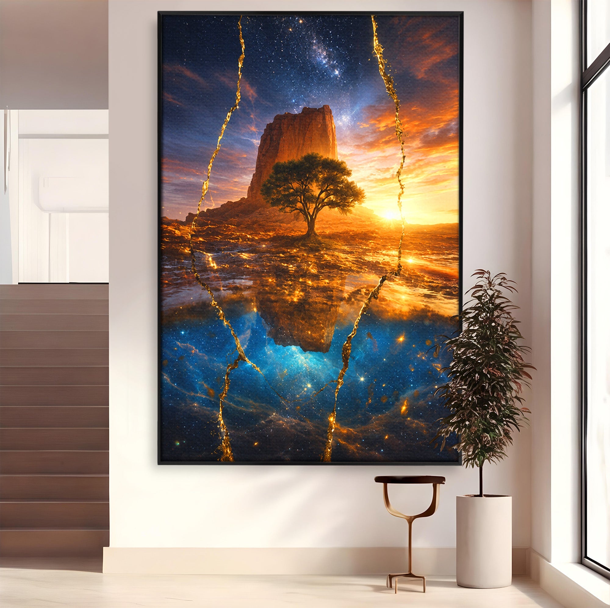Tablou Canvas Premium LuxCanva® A1682, Copac Singuratic Sub Galaxie, Copac, Galaxie, Peisaj, Natura, Living, Culori Vibrante