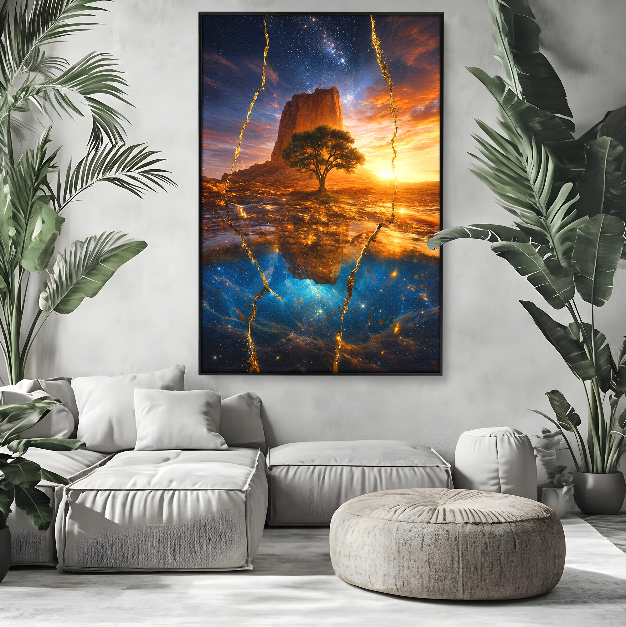 Tablou Canvas Premium LuxCanva® A1682, Copac Singuratic Sub Galaxie, Copac, Galaxie, Peisaj, Natura, Living, Culori Vibrante