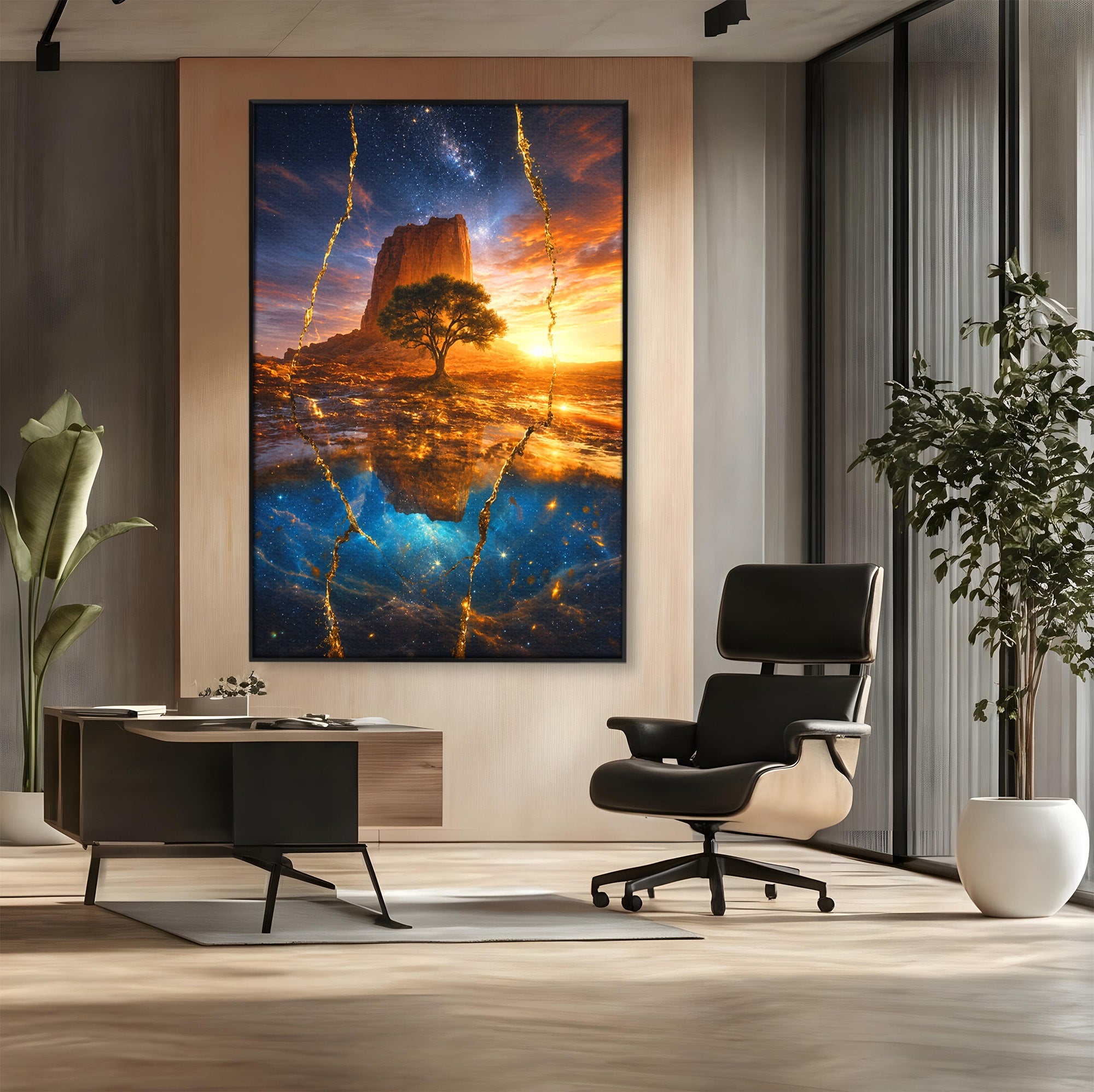 Tablou Canvas Premium LuxCanva® A1682, Copac Singuratic Sub Galaxie, Copac, Galaxie, Peisaj, Natura, Living, Culori Vibrante