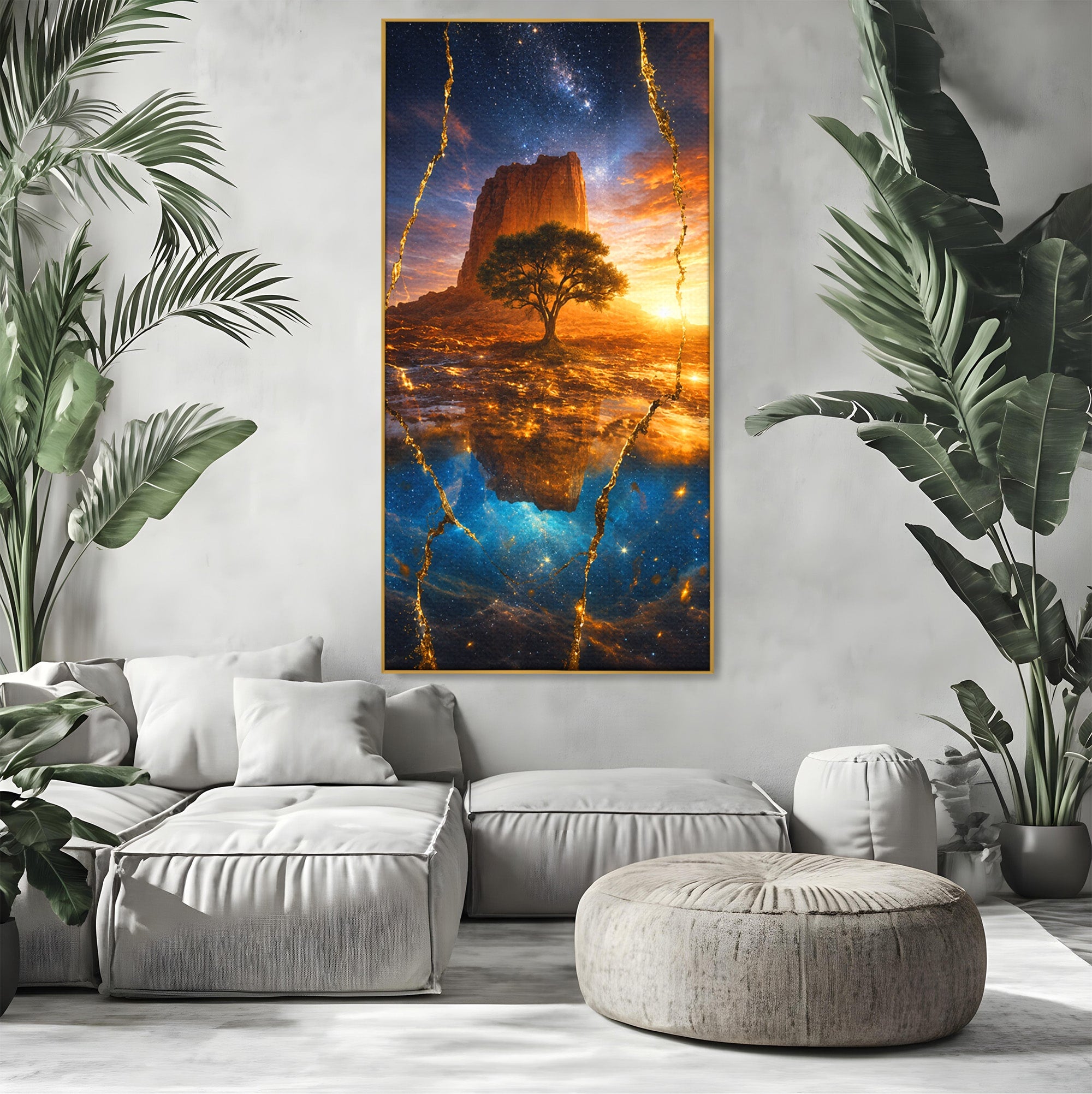 Tablou Canvas Premium LuxCanva® A1682, Copac Singuratic Sub Galaxie, Copac, Galaxie, Peisaj, Natura, Living, Culori Vibrante