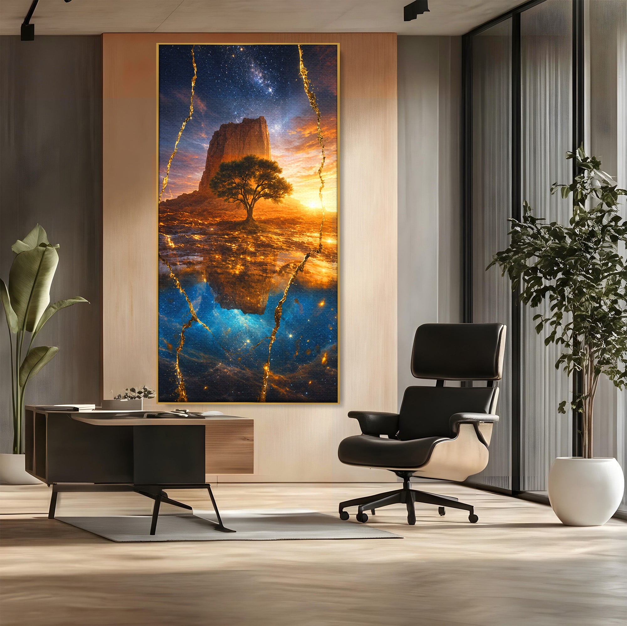 Tablou Canvas Premium LuxCanva® A1682, Copac Singuratic Sub Galaxie, Copac, Galaxie, Peisaj, Natura, Living, Culori Vibrante