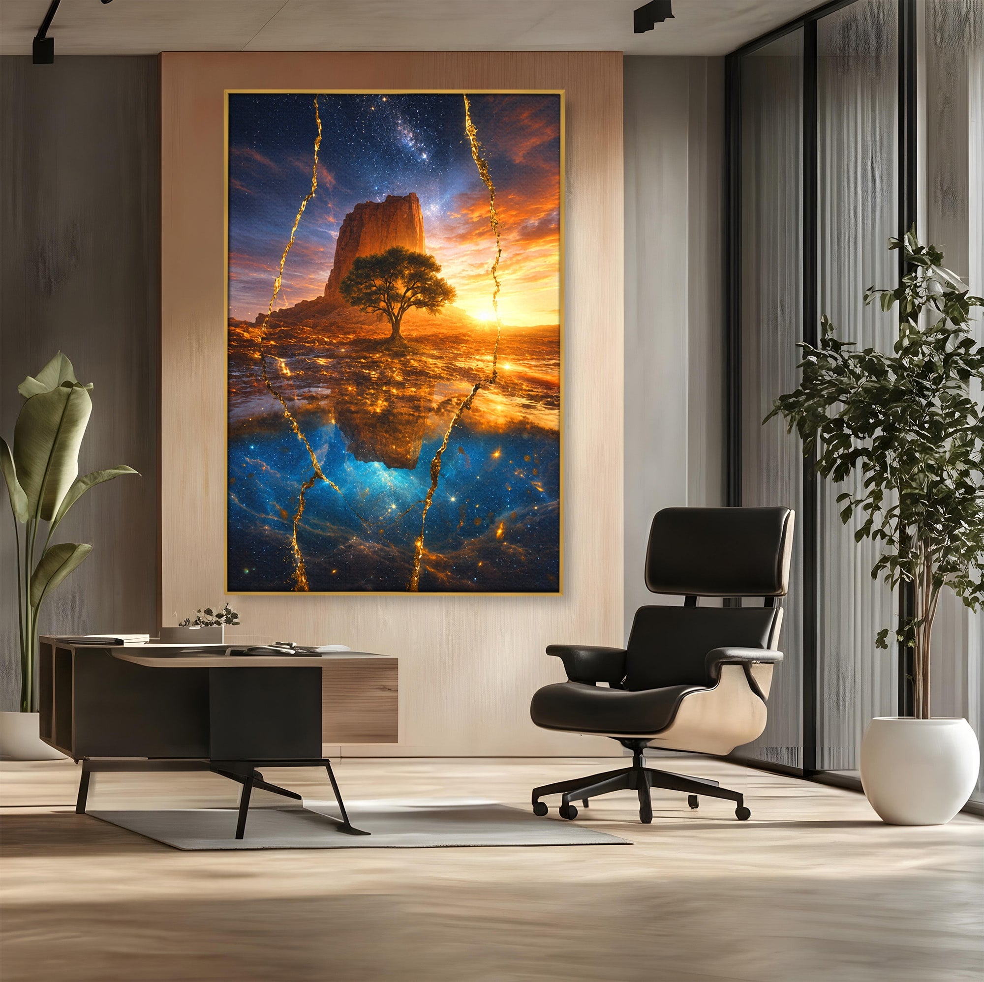 Tablou Canvas Premium LuxCanva® A1682, Copac Singuratic Sub Galaxie, Copac, Galaxie, Peisaj, Natura, Living, Culori Vibrante