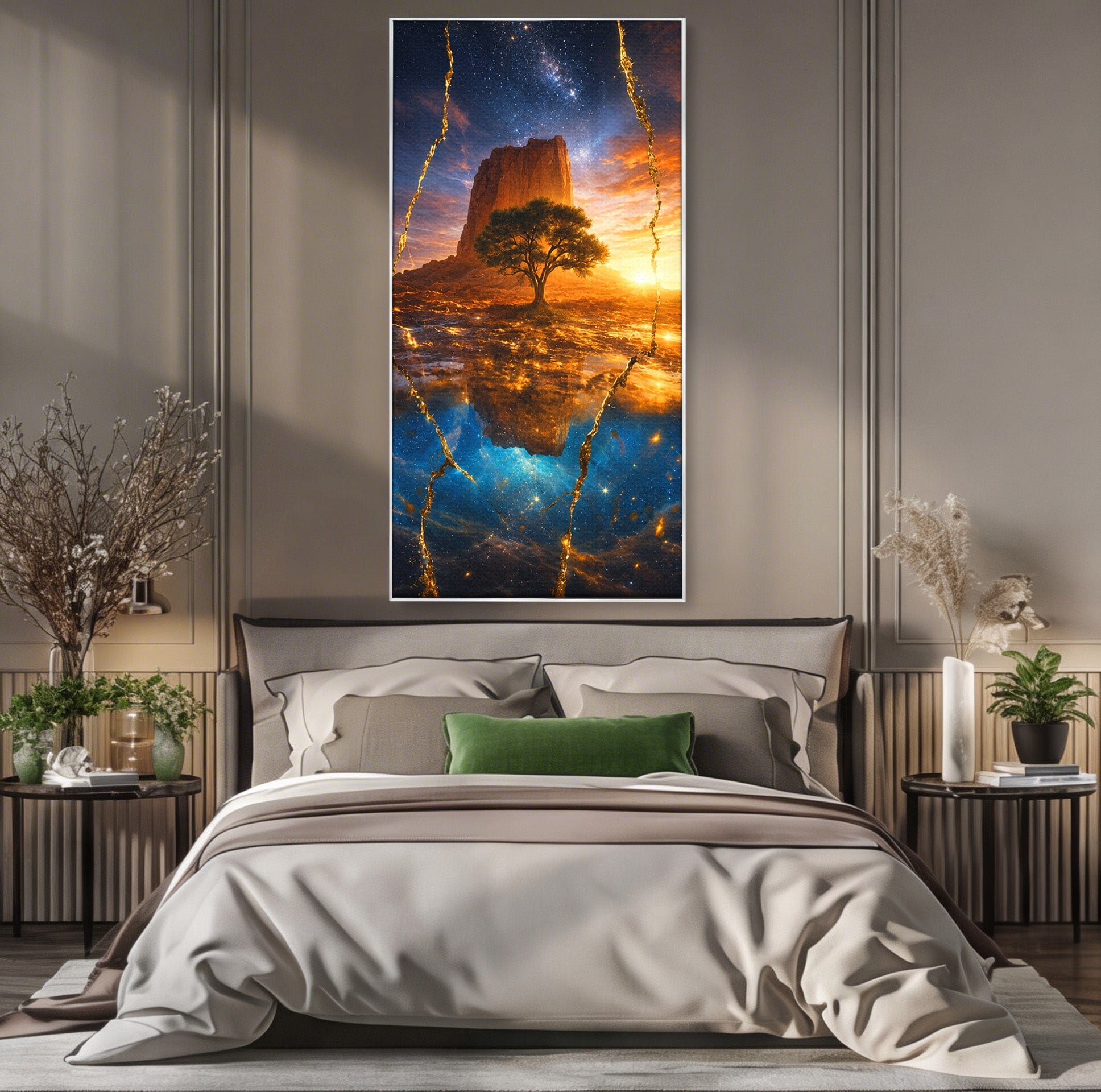 Tablou Canvas Premium LuxCanva® A1682, Copac Singuratic Sub Galaxie, Copac, Galaxie, Peisaj, Natura, Living, Culori Vibrante