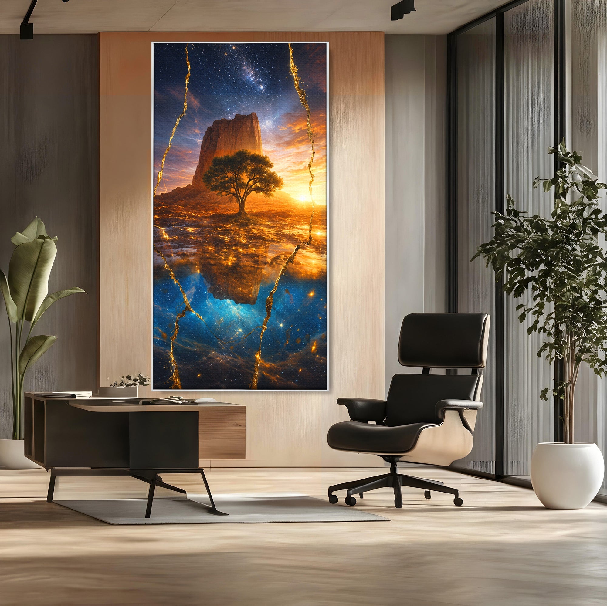 Tablou Canvas Premium LuxCanva® A1682, Copac Singuratic Sub Galaxie, Copac, Galaxie, Peisaj, Natura, Living, Culori Vibrante