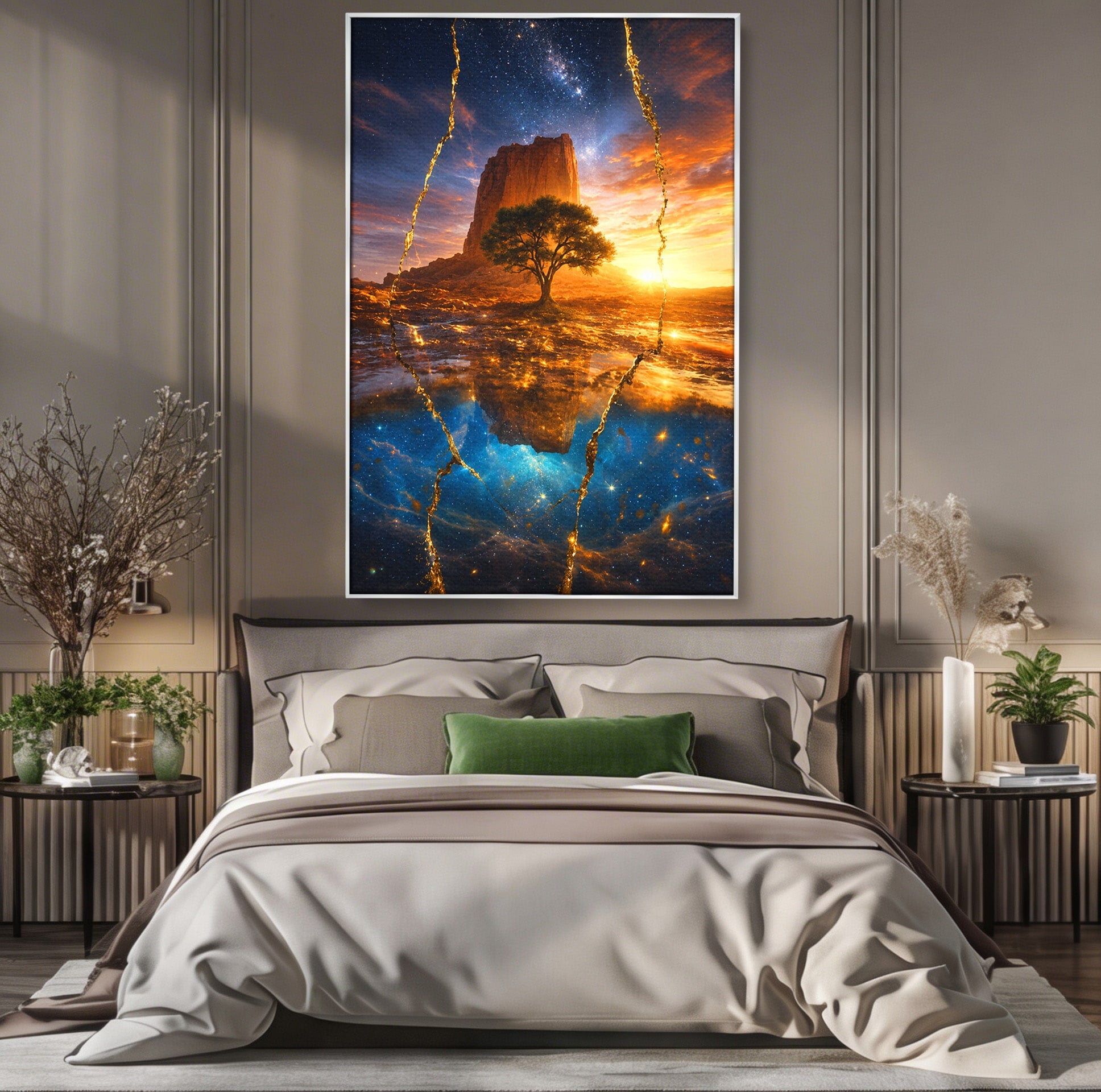 Tablou Canvas Premium LuxCanva® A1682, Copac Singuratic Sub Galaxie, Copac, Galaxie, Peisaj, Natura, Living, Culori Vibrante