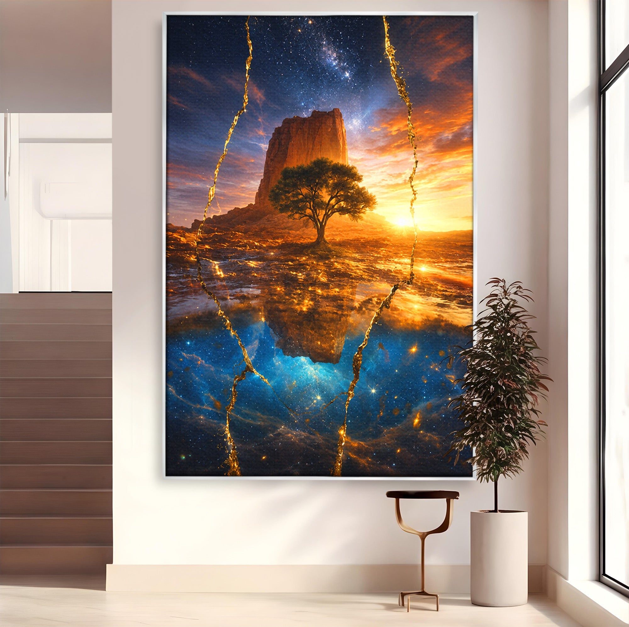 Tablou Canvas Premium LuxCanva® A1682, Copac Singuratic Sub Galaxie, Copac, Galaxie, Peisaj, Natura, Living, Culori Vibrante