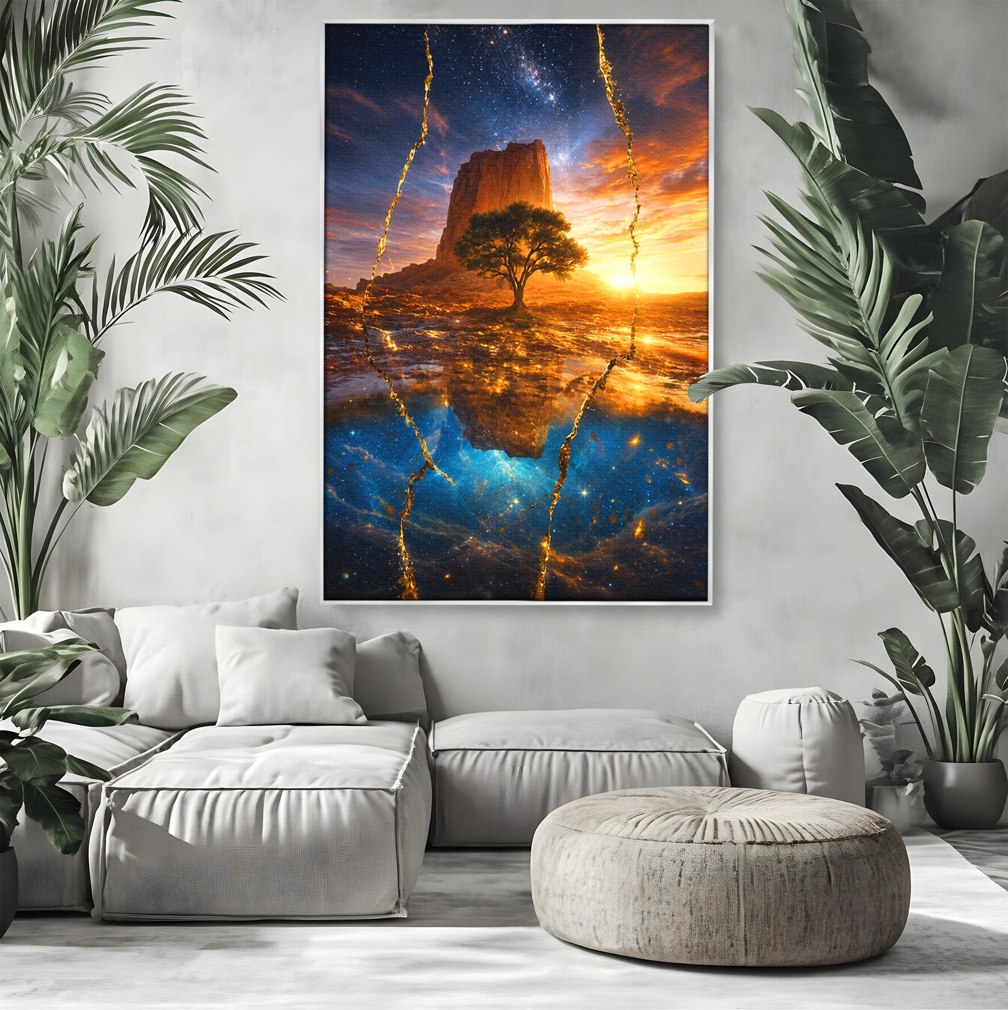 Tablou Canvas Premium LuxCanva® A1682, Copac Singuratic Sub Galaxie, Copac, Galaxie, Peisaj, Natura, Living, Culori Vibrante