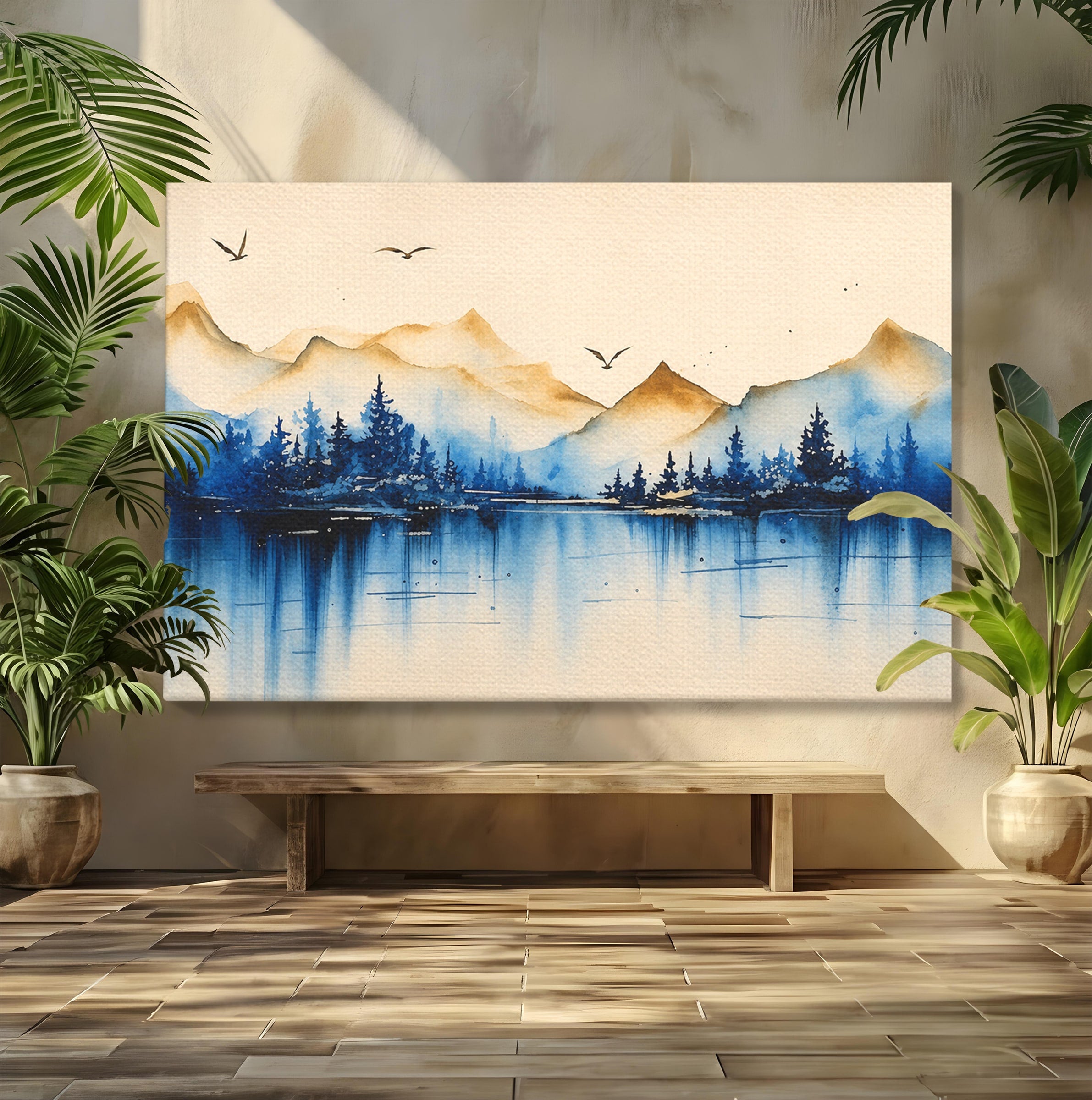 Tablou Canvas Premium LuxCanva® A1684, Peisaj Montan Acvatic, Munti, Lac, Peisaj, Natura, Living, Culori Vibrante