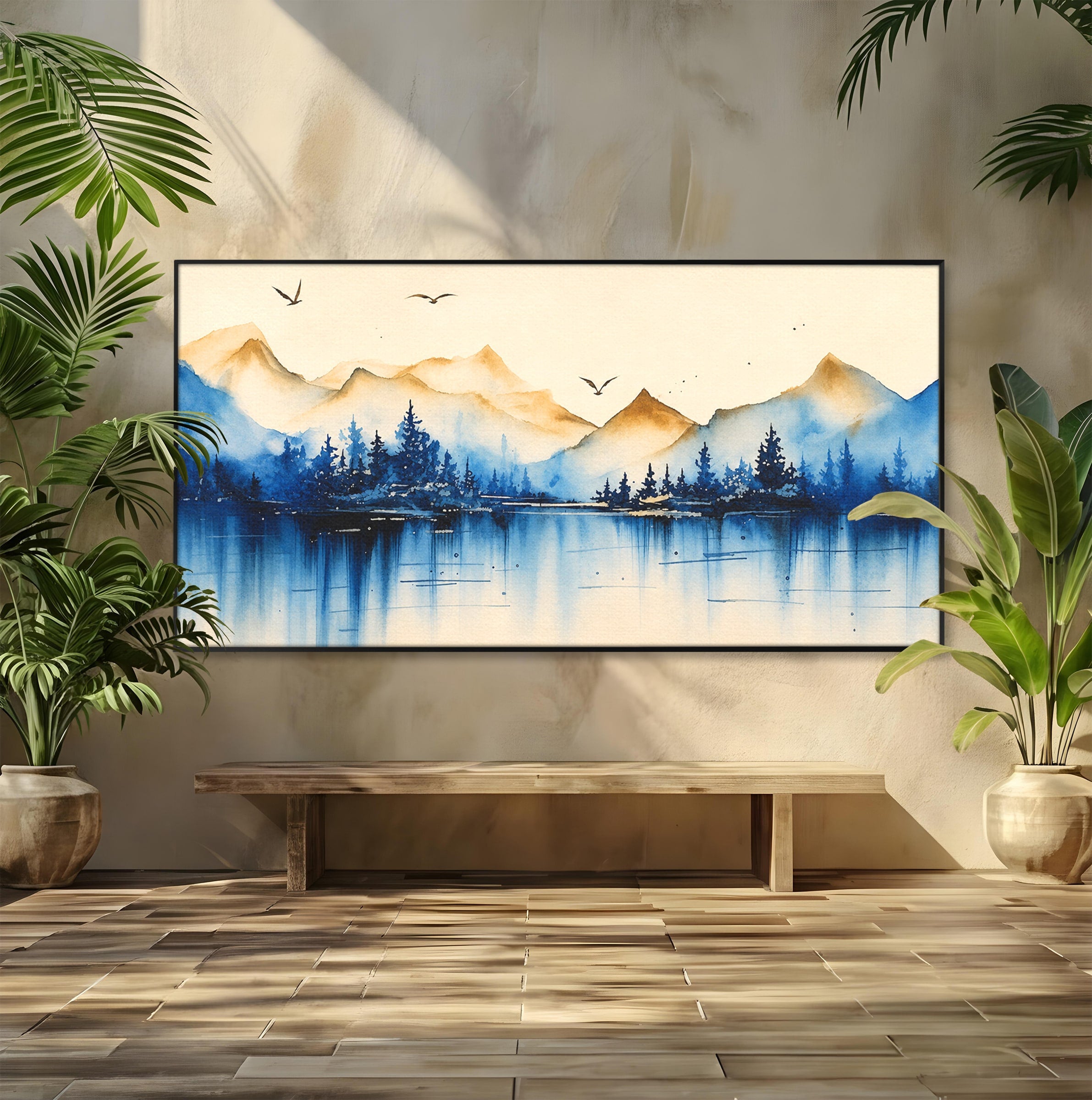Tablou Canvas Premium LuxCanva® A1684, Peisaj Montan Acvatic, Munti, Lac, Peisaj, Natura, Living, Culori Vibrante