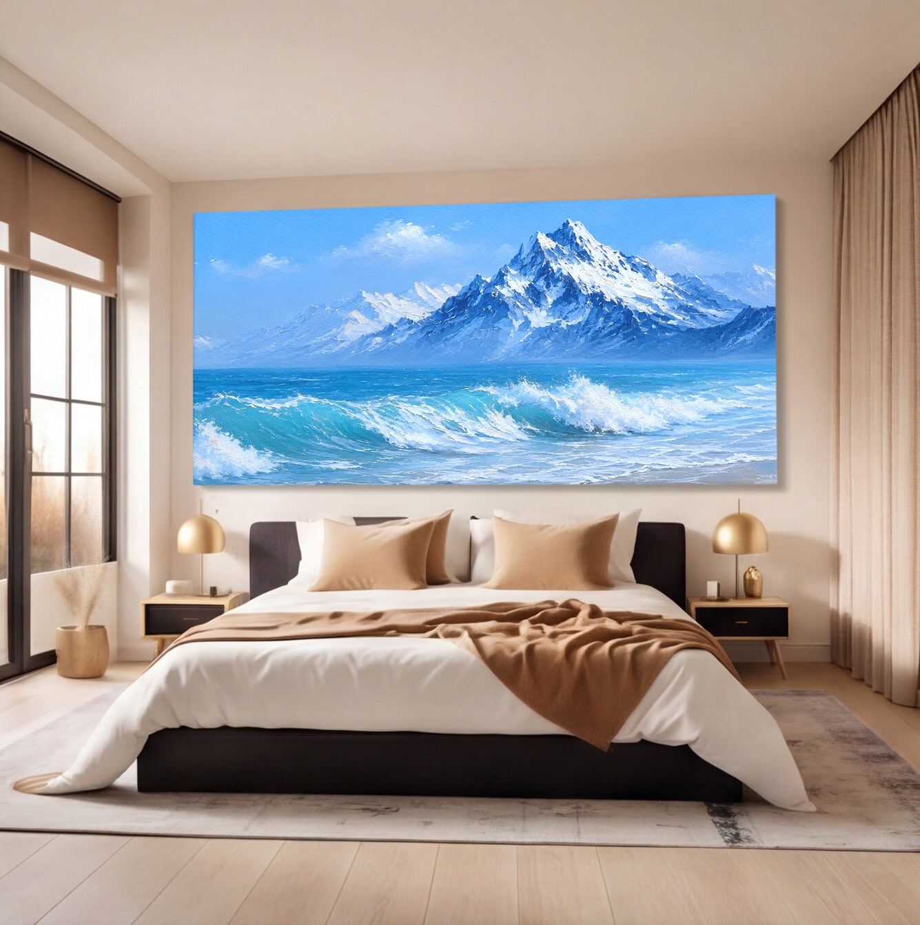 Tablou Canvas Premium LuxCanva® A1685, Munti Si Valuri, Peisaj, Munti, Mare, Natura, Living, Culori Vibrante