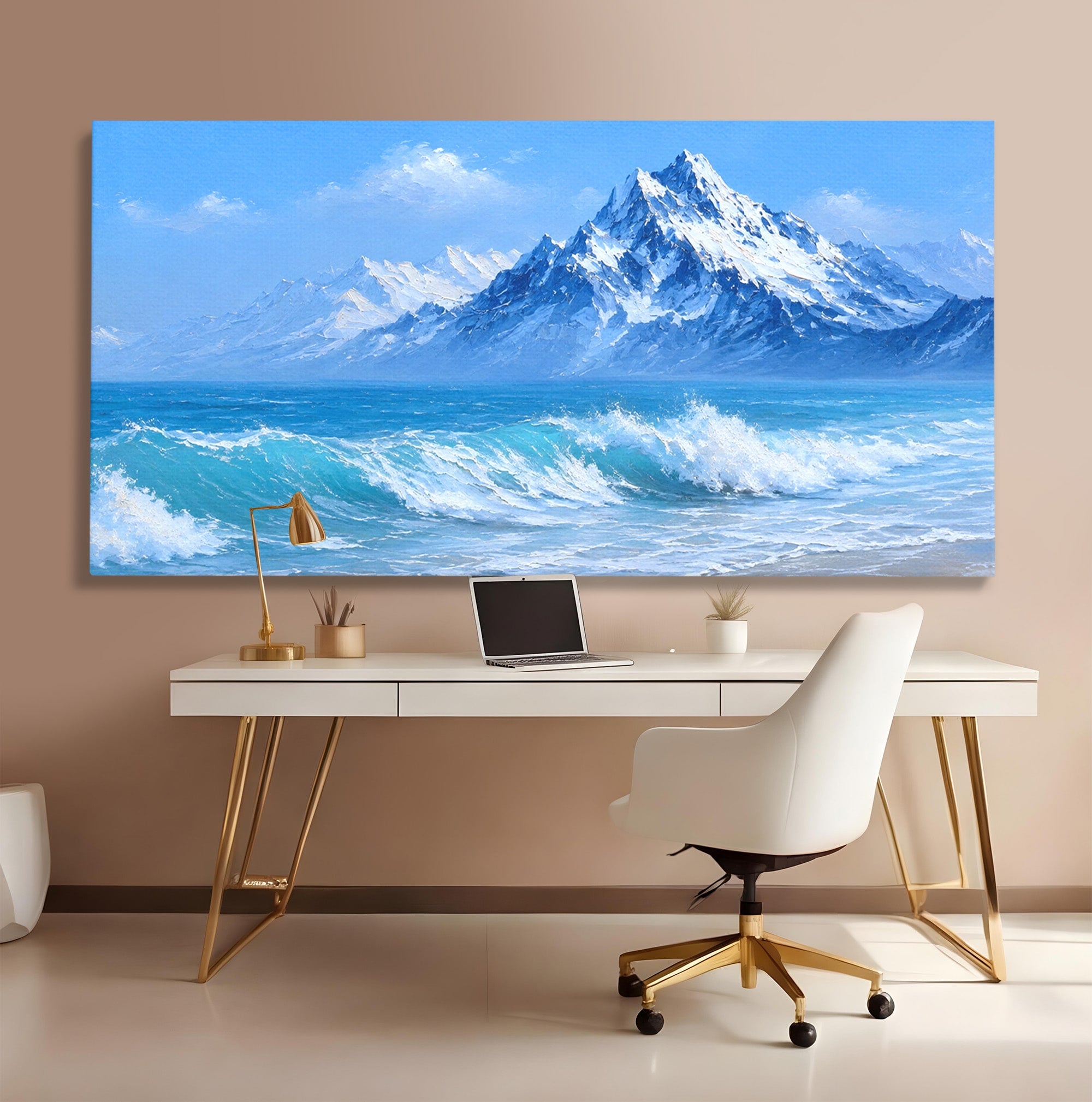 Tablou Canvas Premium LuxCanva® A1685, Munti Si Valuri, Peisaj, Munti, Mare, Natura, Living, Culori Vibrante