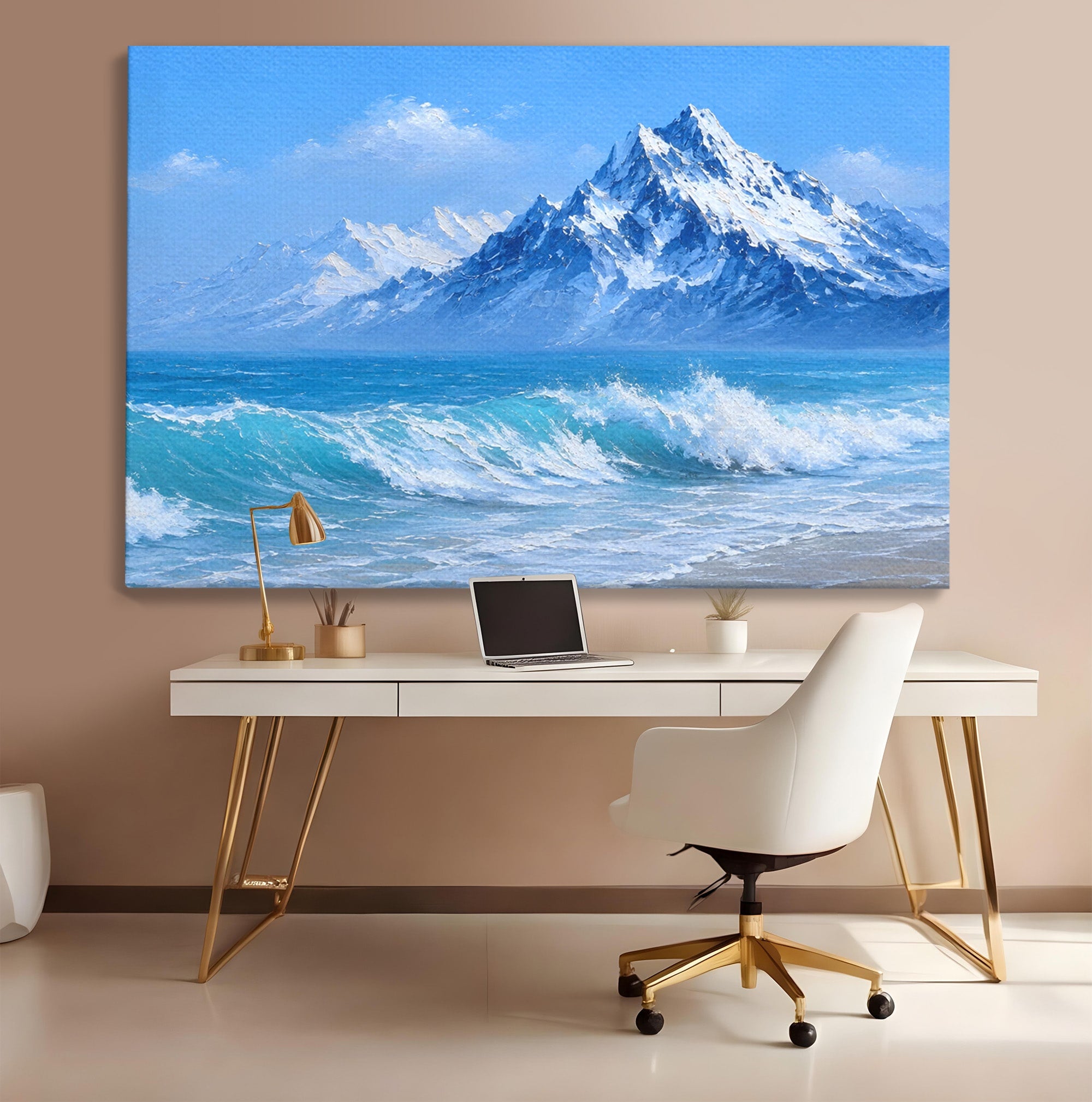 Tablou Canvas Premium LuxCanva® A1685, Munti Si Valuri, Peisaj, Munti, Mare, Natura, Living, Culori Vibrante