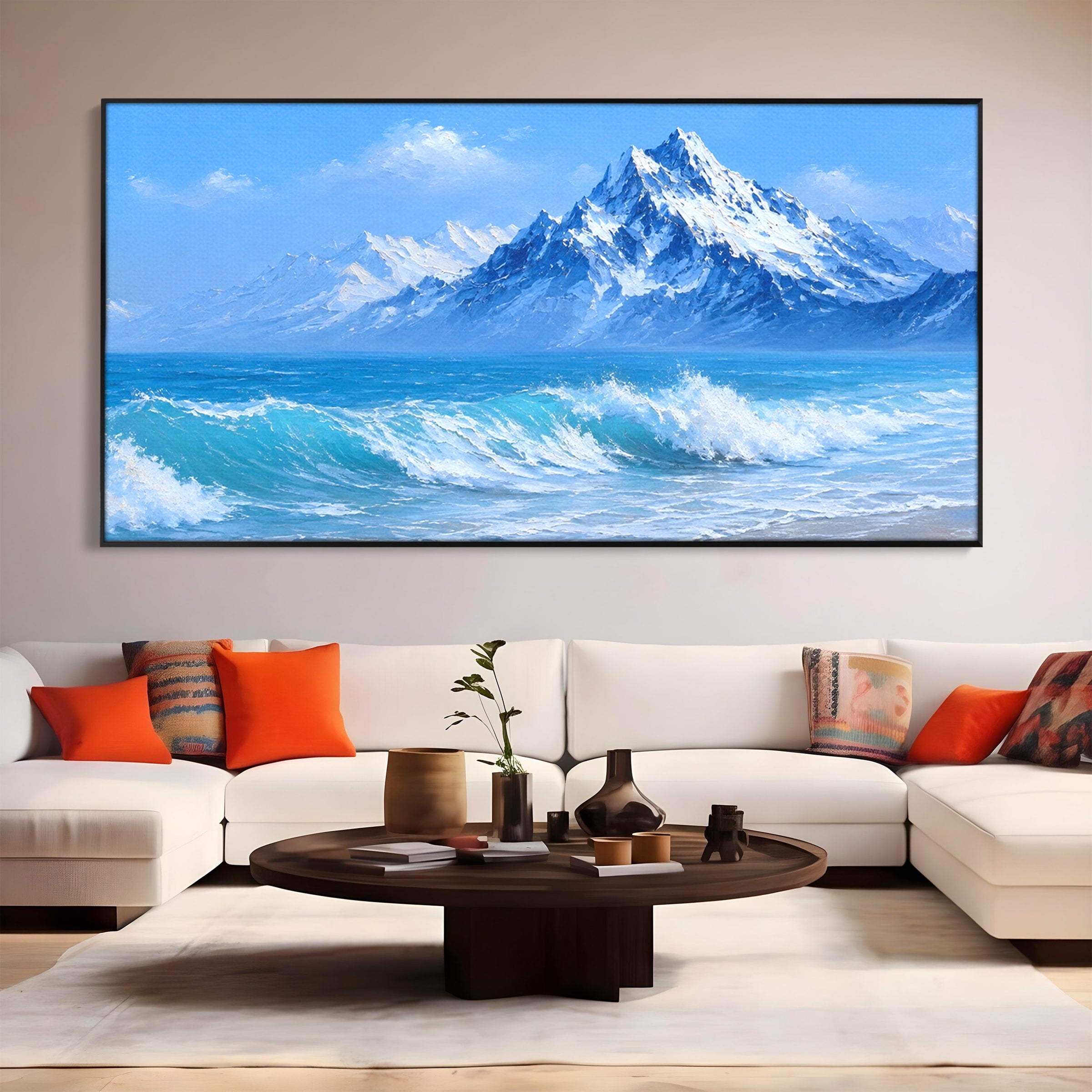 Tablou Canvas Premium LuxCanva® A1685, Munti Si Valuri, Peisaj, Munti, Mare, Natura, Living, Culori Vibrante