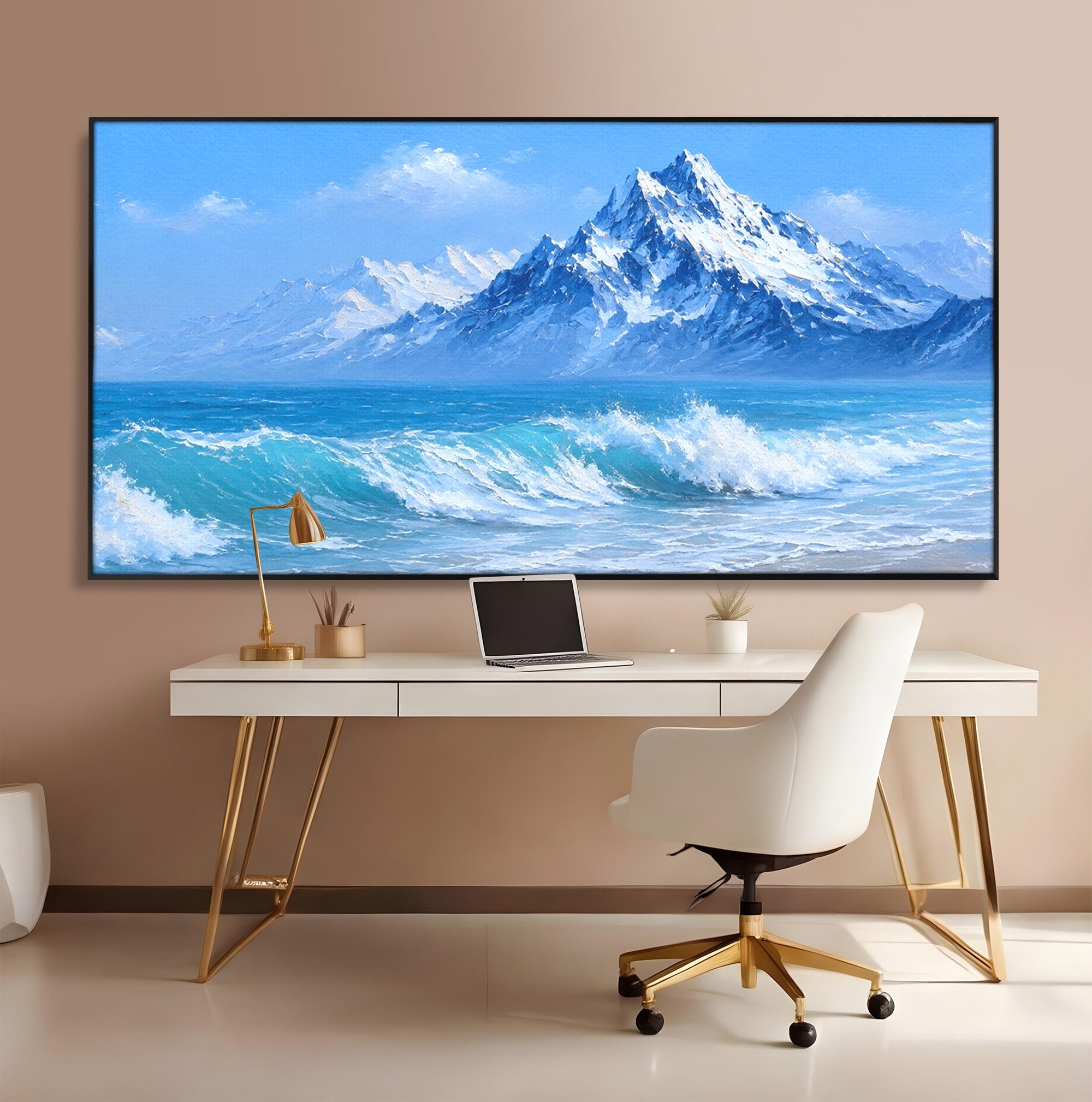 Tablou Canvas Premium LuxCanva® A1685, Munti Si Valuri, Peisaj, Munti, Mare, Natura, Living, Culori Vibrante