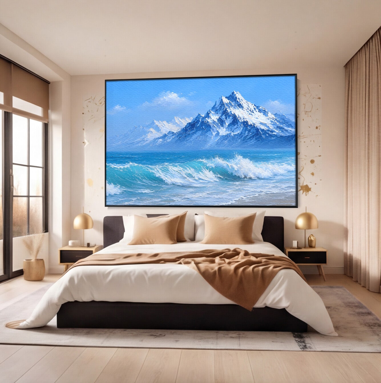 Tablou Canvas Premium LuxCanva® A1685, Munti Si Valuri, Peisaj, Munti, Mare, Natura, Living, Culori Vibrante