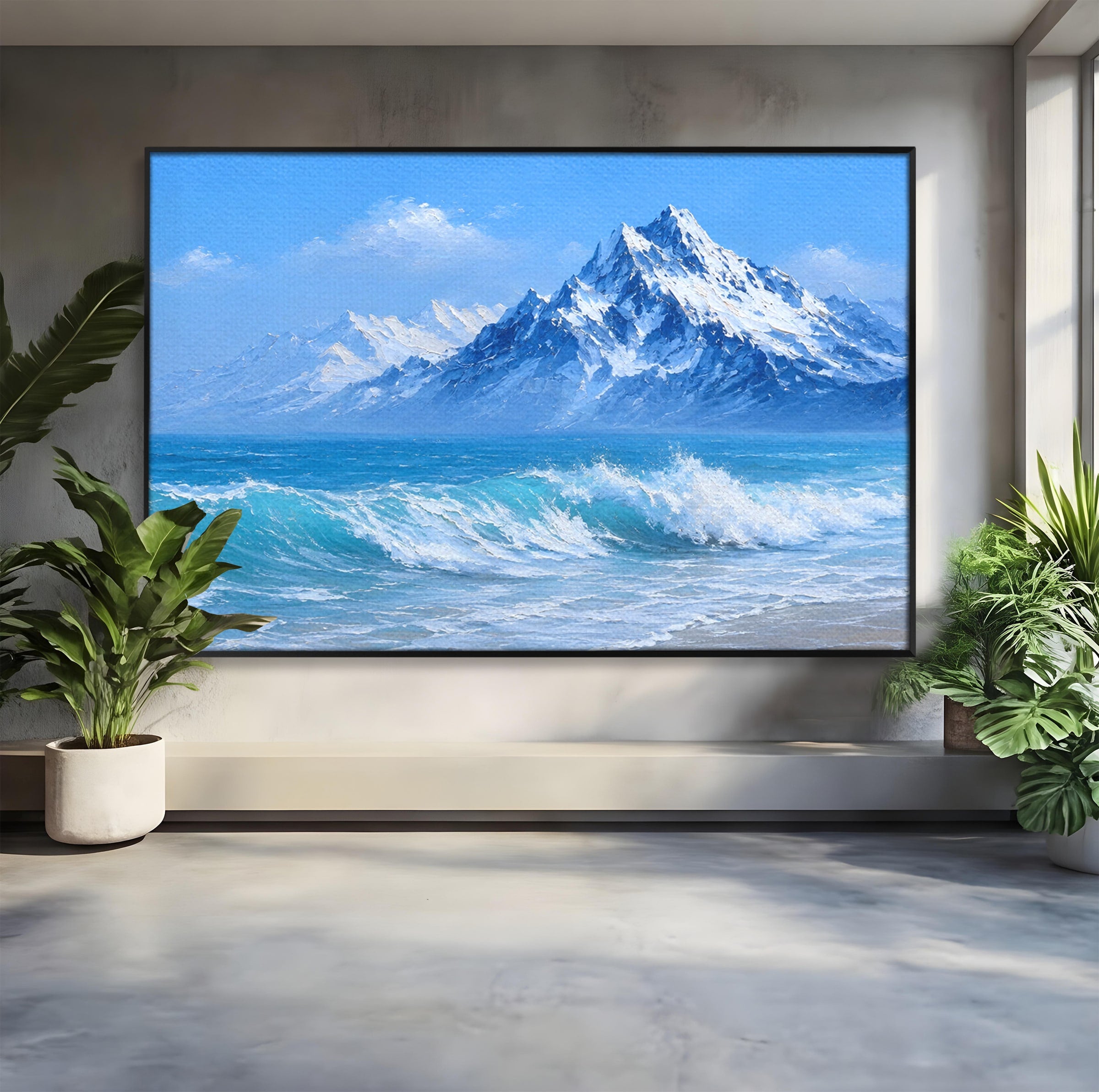 Tablou Canvas Premium LuxCanva® A1685, Munti Si Valuri, Peisaj, Munti, Mare, Natura, Living, Culori Vibrante