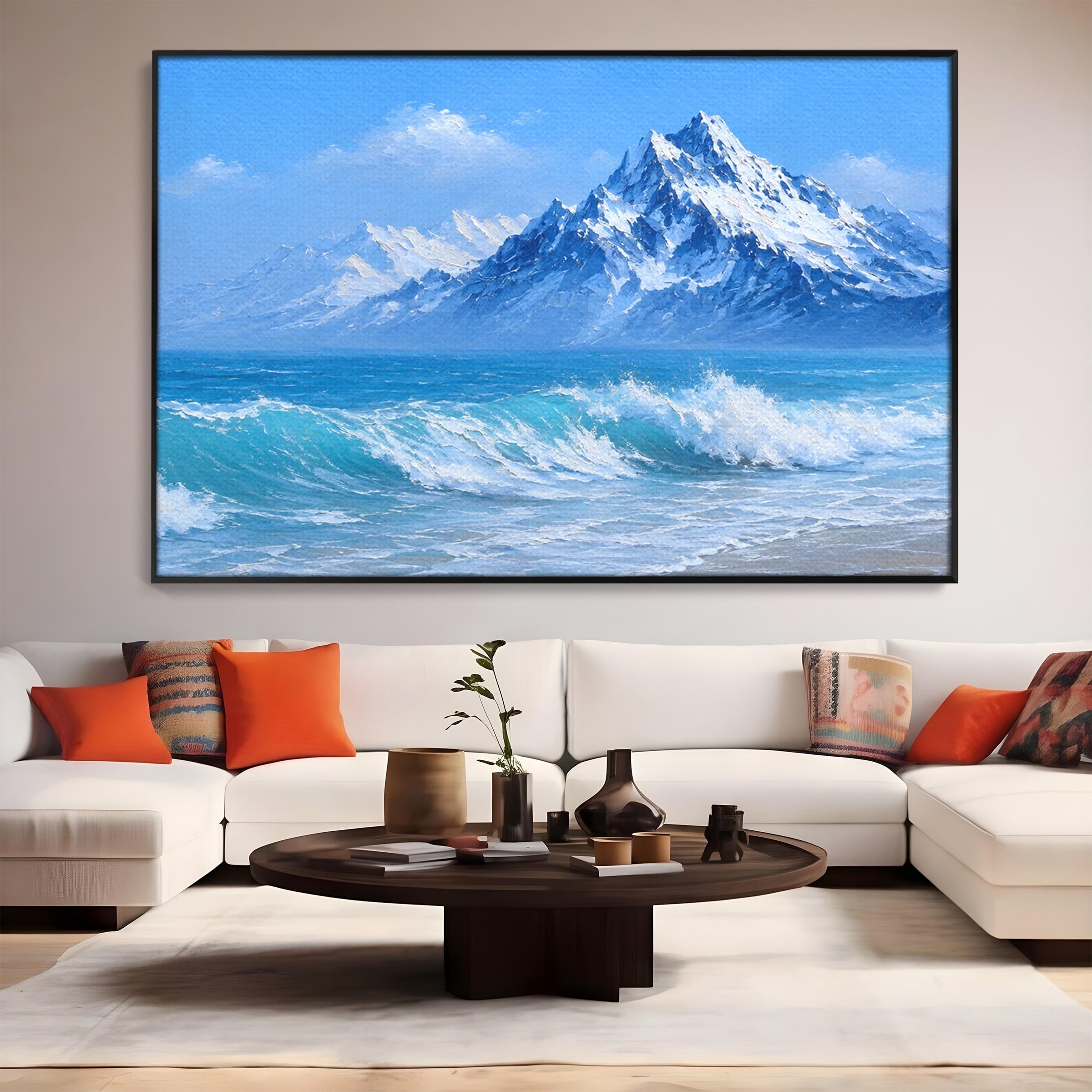 Tablou Canvas Premium LuxCanva® A1685, Munti Si Valuri, Peisaj, Munti, Mare, Natura, Living, Culori Vibrante