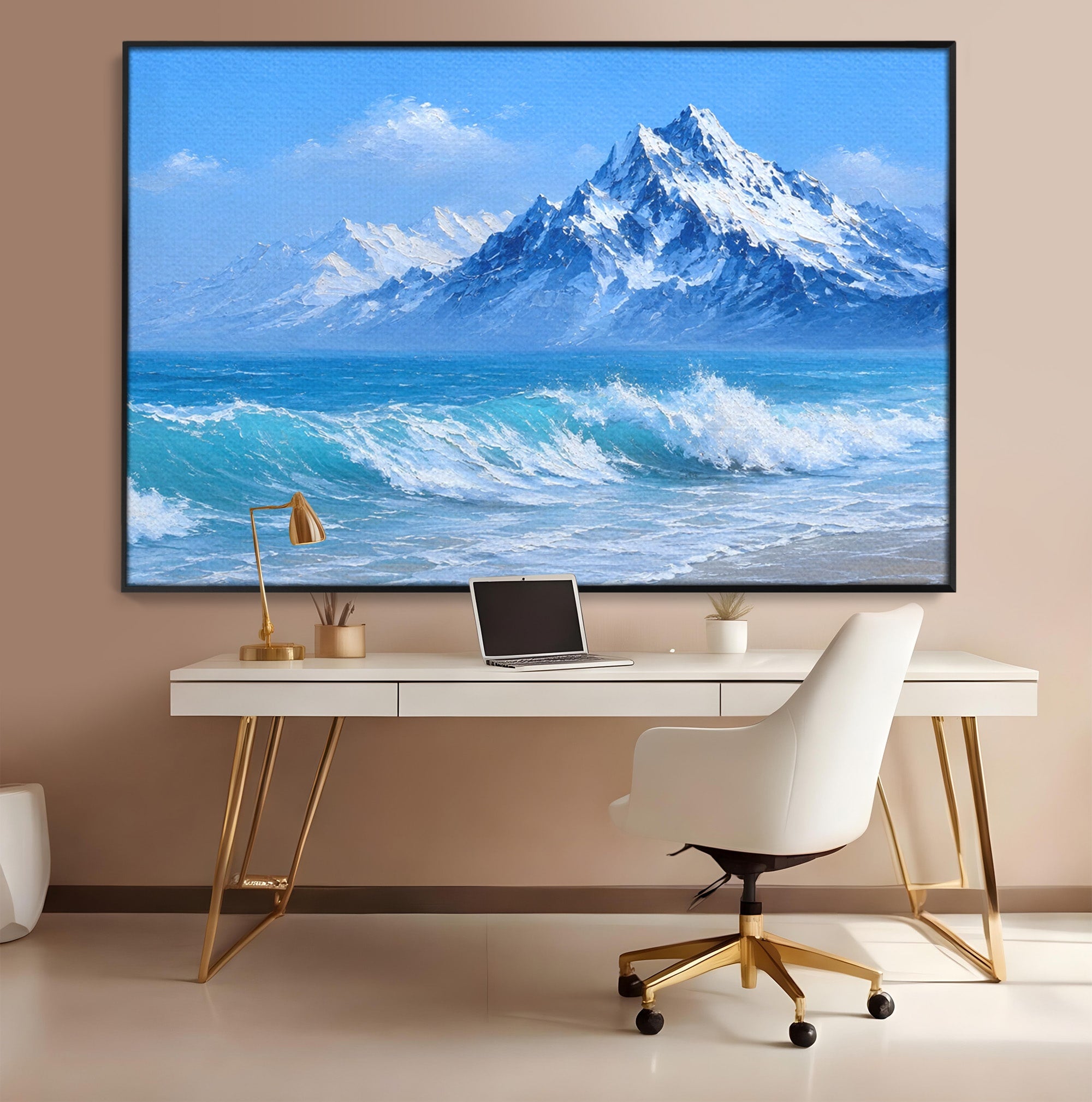 Tablou Canvas Premium LuxCanva® A1685, Munti Si Valuri, Peisaj, Munti, Mare, Natura, Living, Culori Vibrante