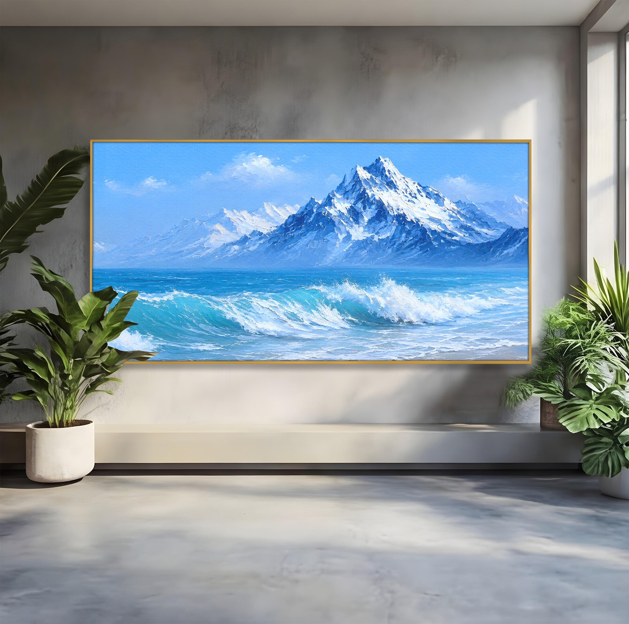 Tablou Canvas Premium LuxCanva® A1685, Munti Si Valuri, Peisaj, Munti, Mare, Natura, Living, Culori Vibrante