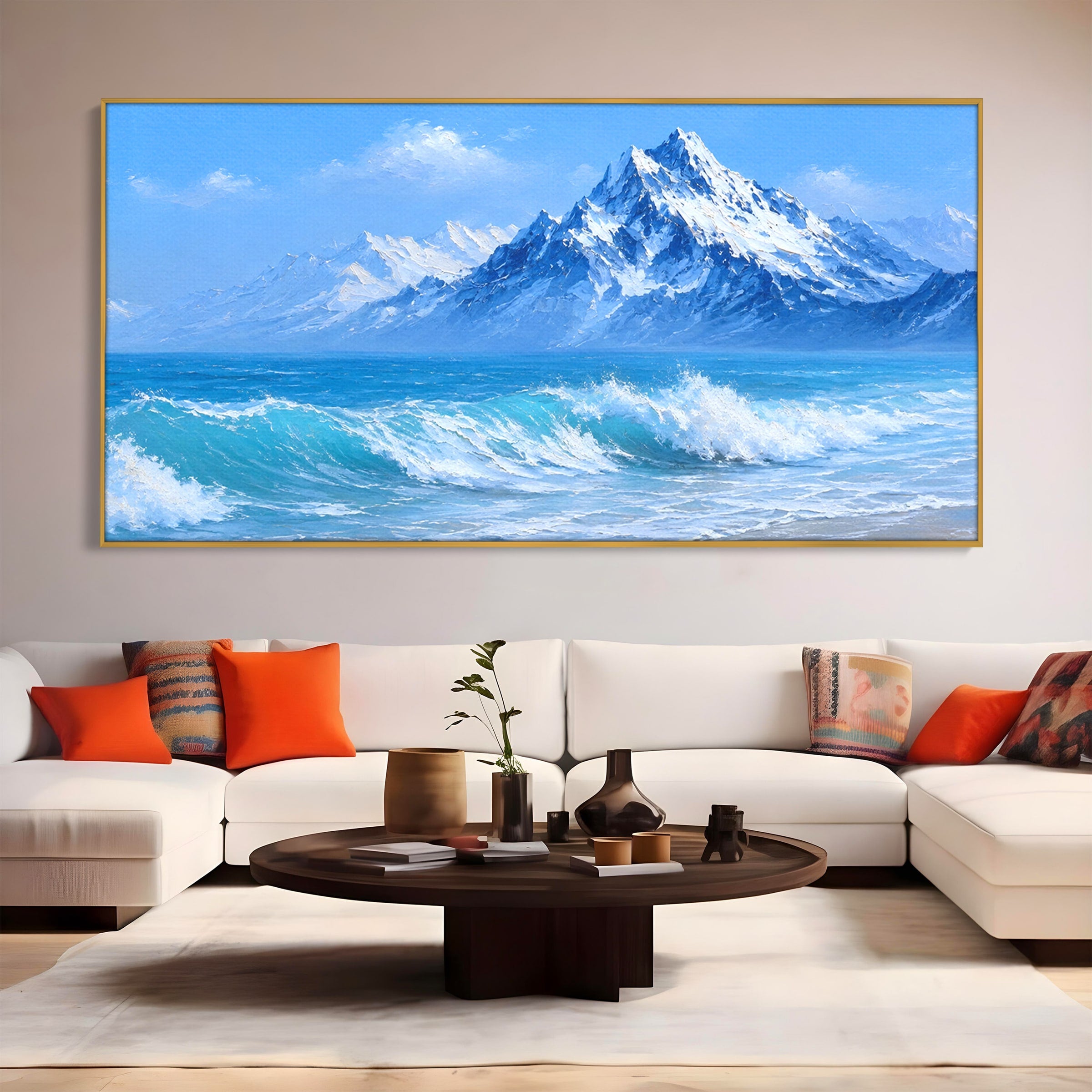 Tablou Canvas Premium LuxCanva® A1685, Munti Si Valuri, Peisaj, Munti, Mare, Natura, Living, Culori Vibrante