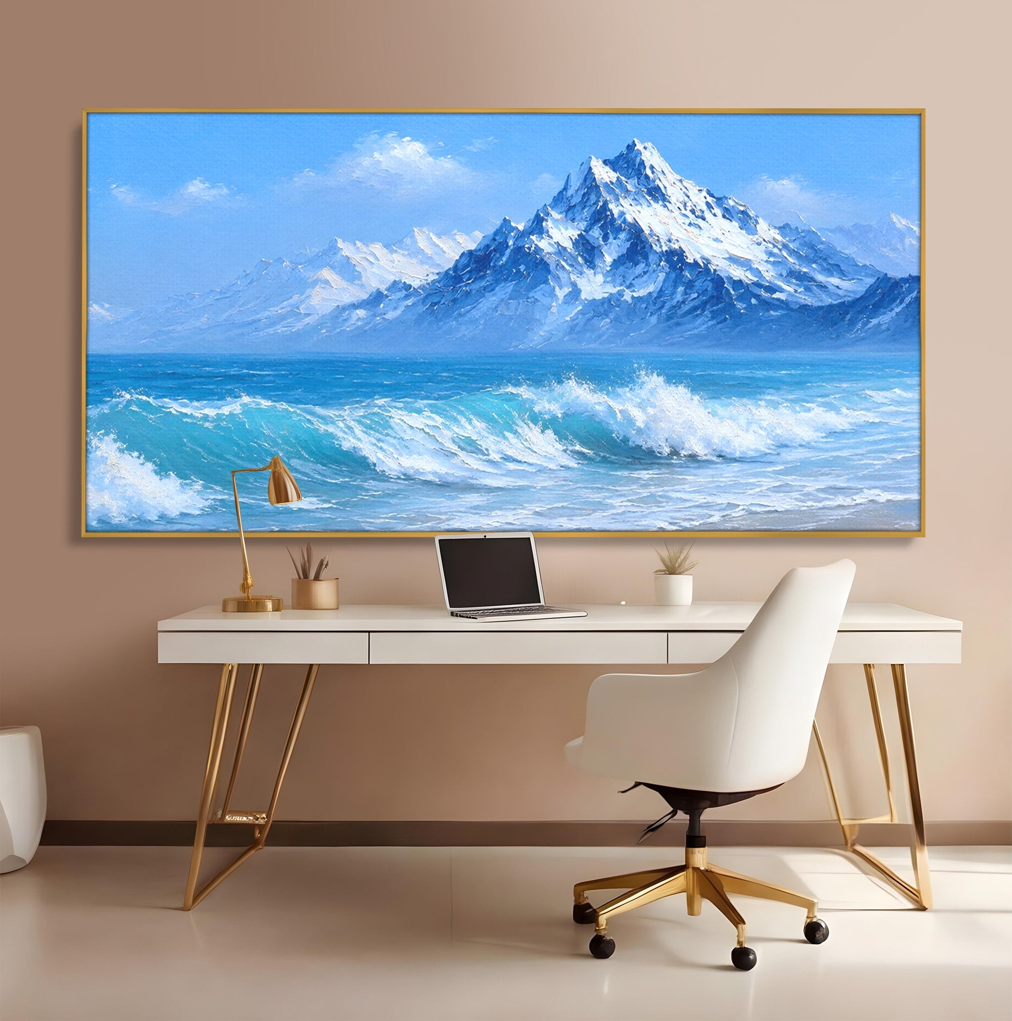 Tablou Canvas Premium LuxCanva® A1685, Munti Si Valuri, Peisaj, Munti, Mare, Natura, Living, Culori Vibrante