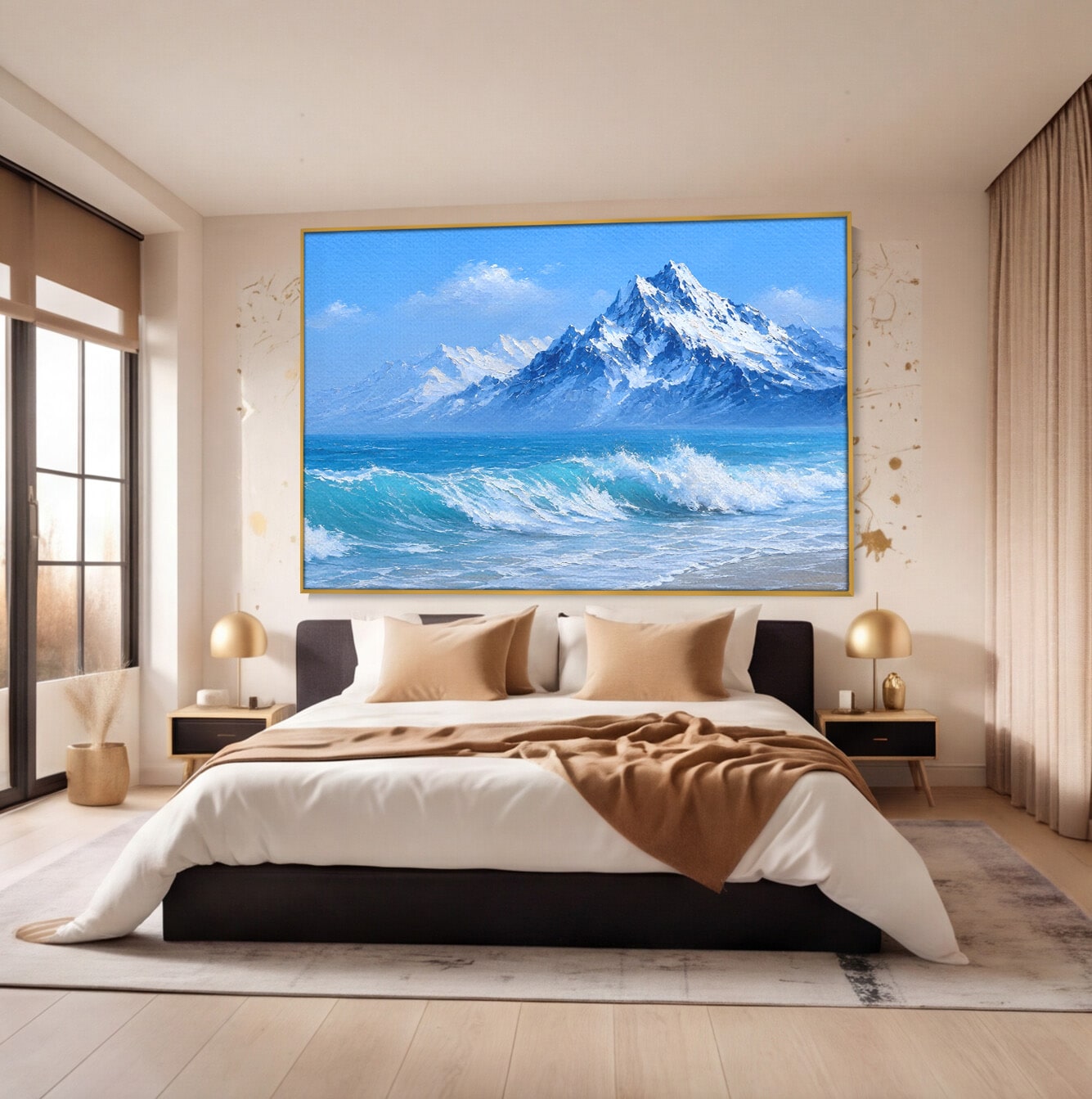 Tablou Canvas Premium LuxCanva® A1685, Munti Si Valuri, Peisaj, Munti, Mare, Natura, Living, Culori Vibrante