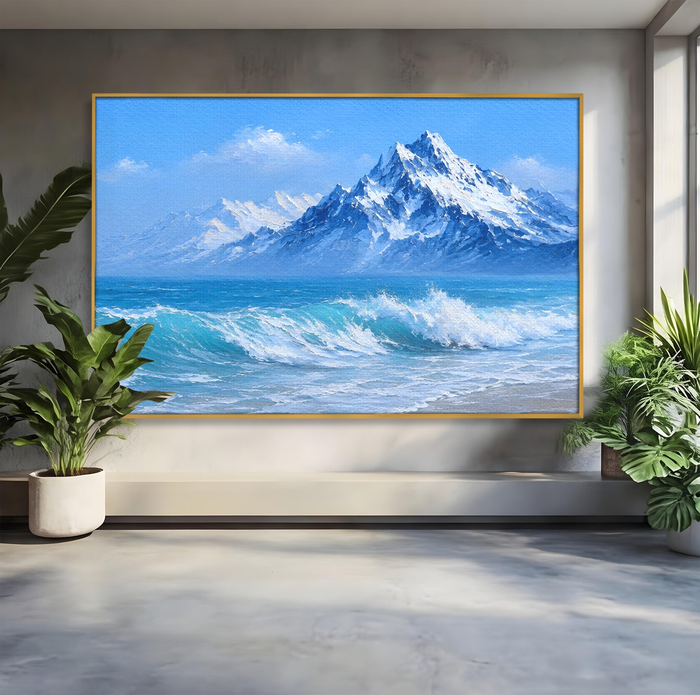Tablou Canvas Premium LuxCanva® A1685, Munti Si Valuri, Peisaj, Munti, Mare, Natura, Living, Culori Vibrante