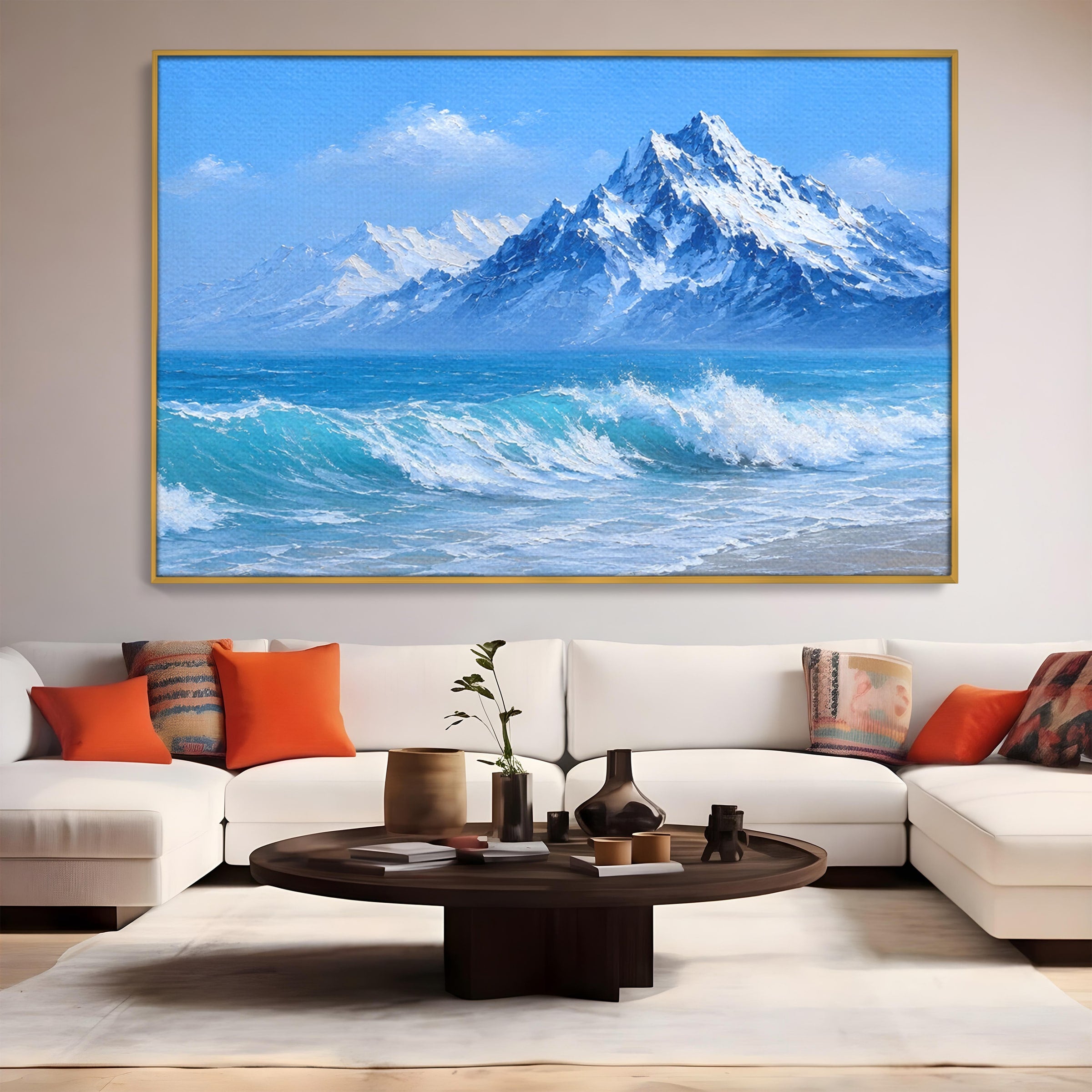 Tablou Canvas Premium LuxCanva® A1685, Munti Si Valuri, Peisaj, Munti, Mare, Natura, Living, Culori Vibrante