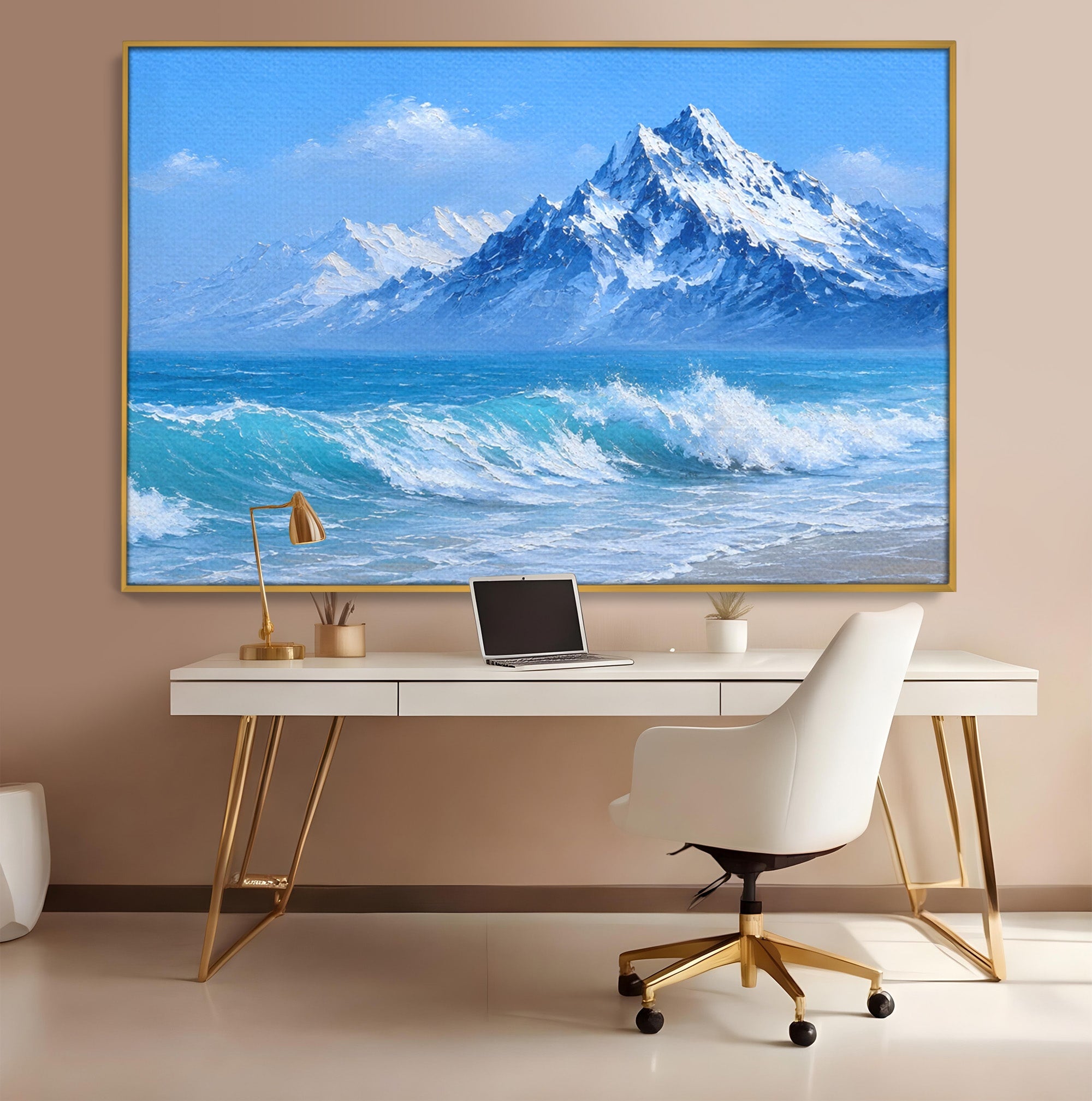 Tablou Canvas Premium LuxCanva® A1685, Munti Si Valuri, Peisaj, Munti, Mare, Natura, Living, Culori Vibrante