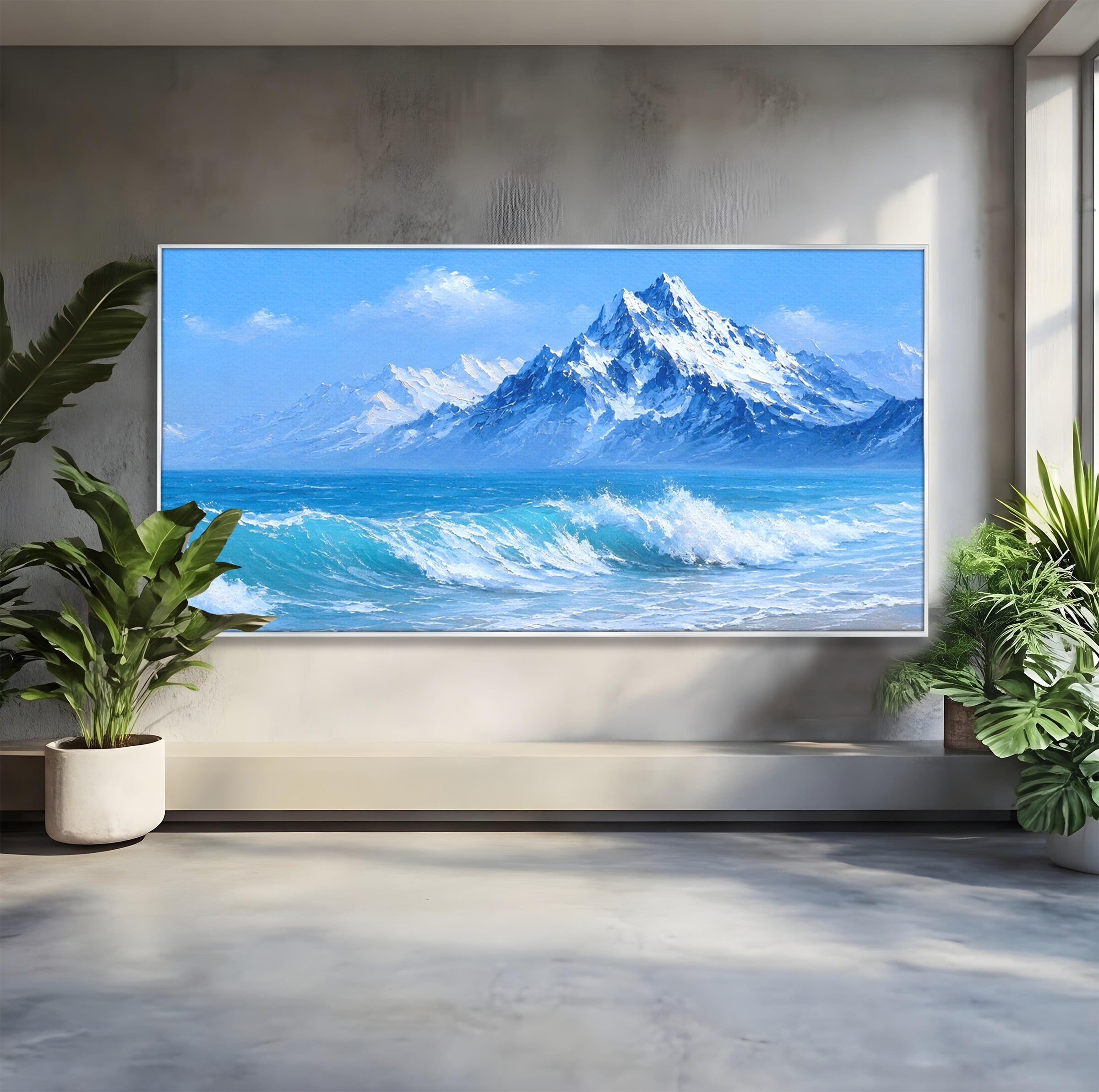 Tablou Canvas Premium LuxCanva® A1685, Munti Si Valuri, Peisaj, Munti, Mare, Natura, Living, Culori Vibrante