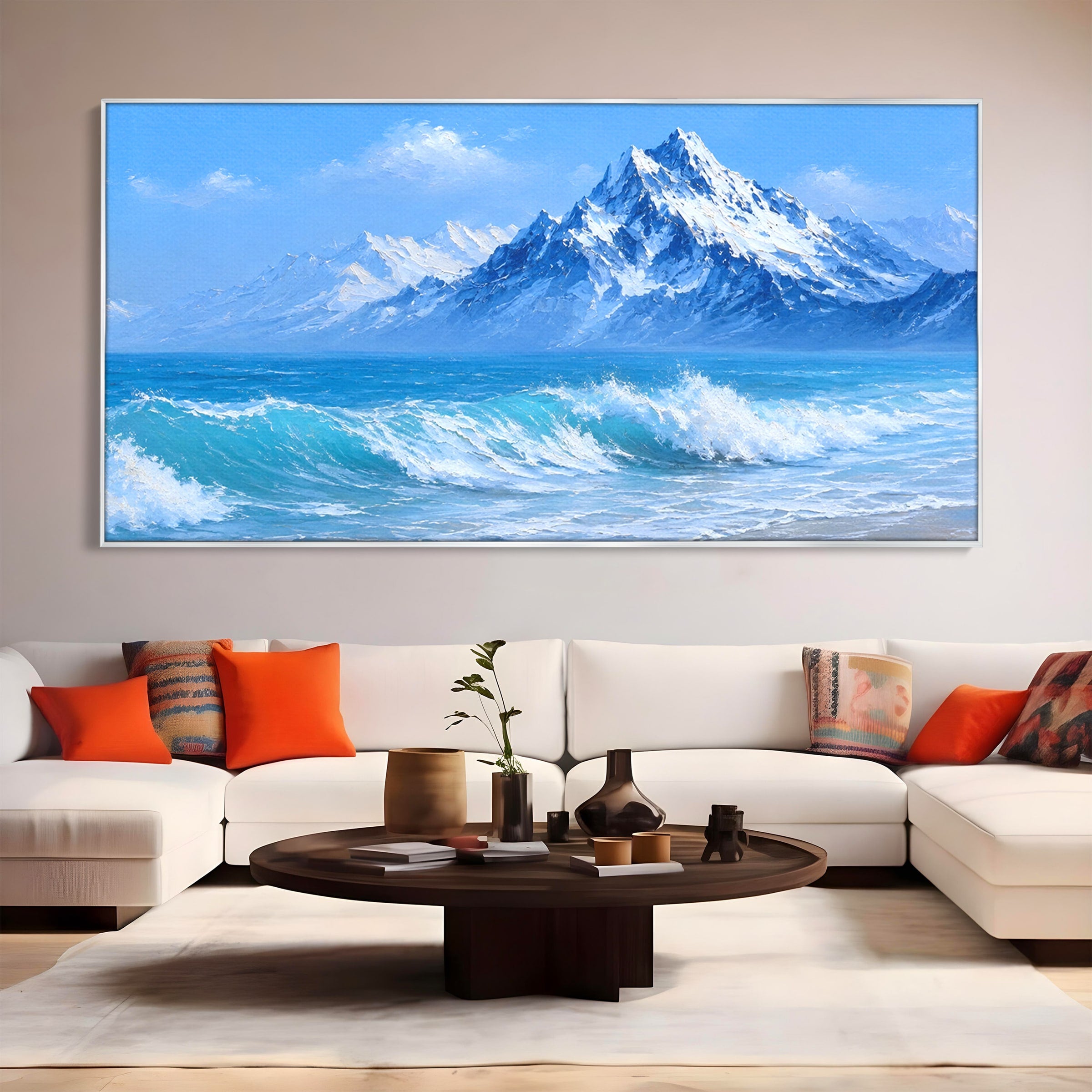Tablou Canvas Premium LuxCanva® A1685, Munti Si Valuri, Peisaj, Munti, Mare, Natura, Living, Culori Vibrante