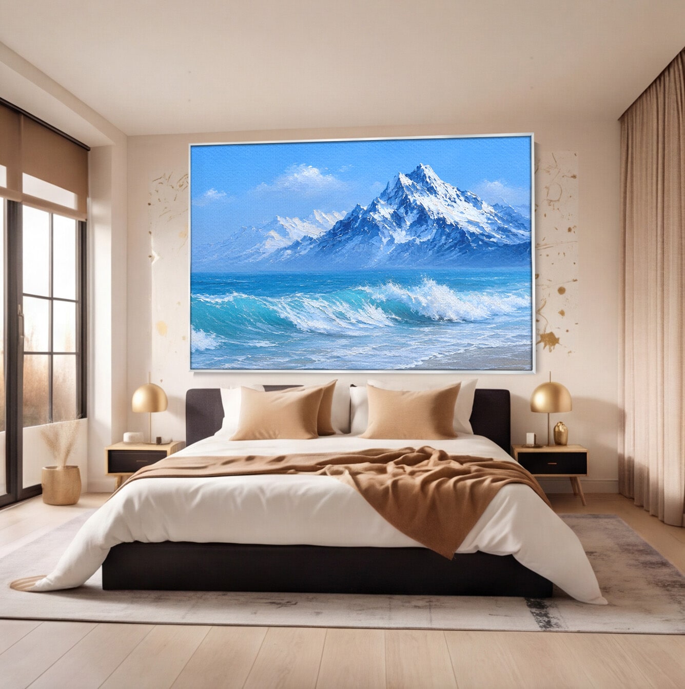Tablou Canvas Premium LuxCanva® A1685, Munti Si Valuri, Peisaj, Munti, Mare, Natura, Living, Culori Vibrante