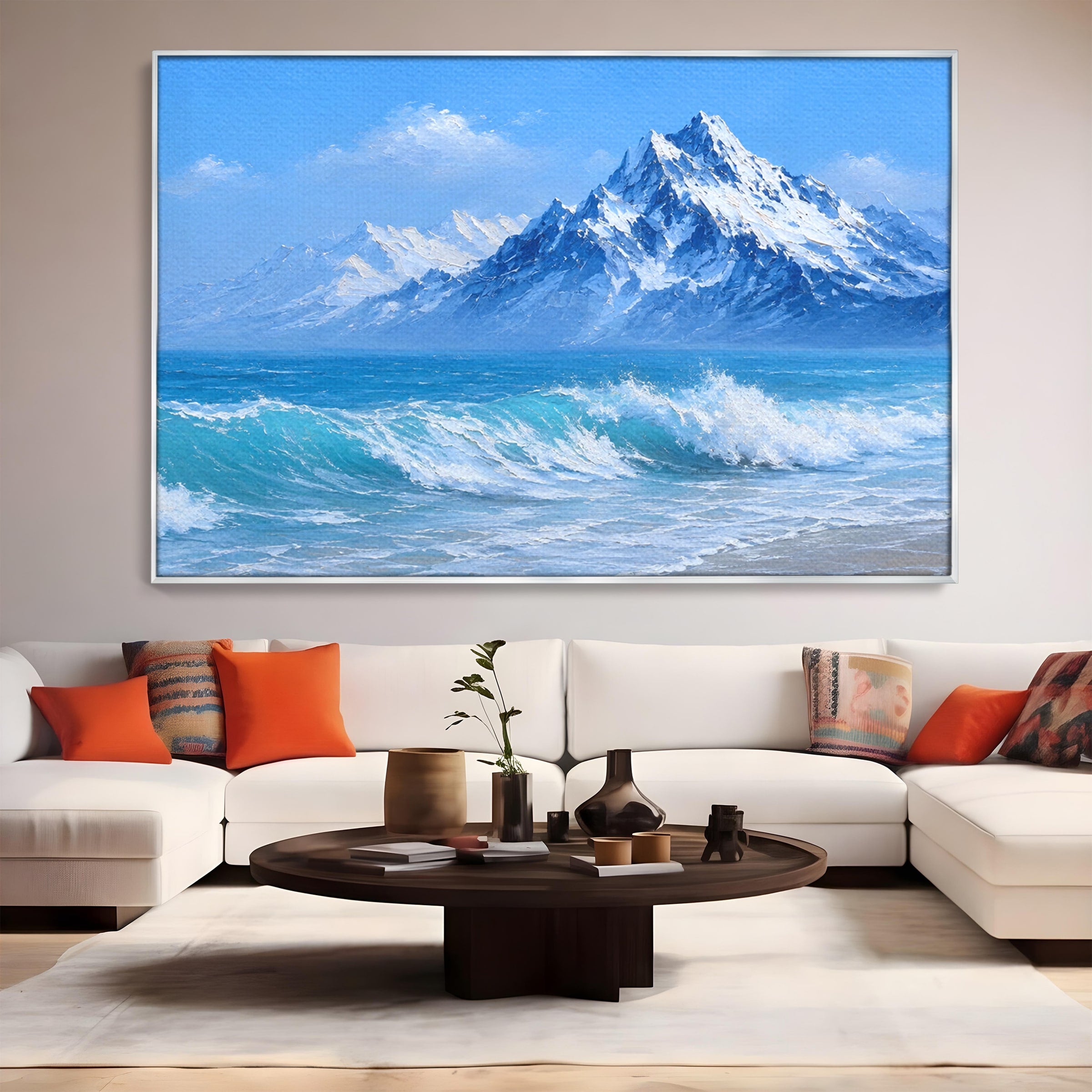 Tablou Canvas Premium LuxCanva® A1685, Munti Si Valuri, Peisaj, Munti, Mare, Natura, Living, Culori Vibrante