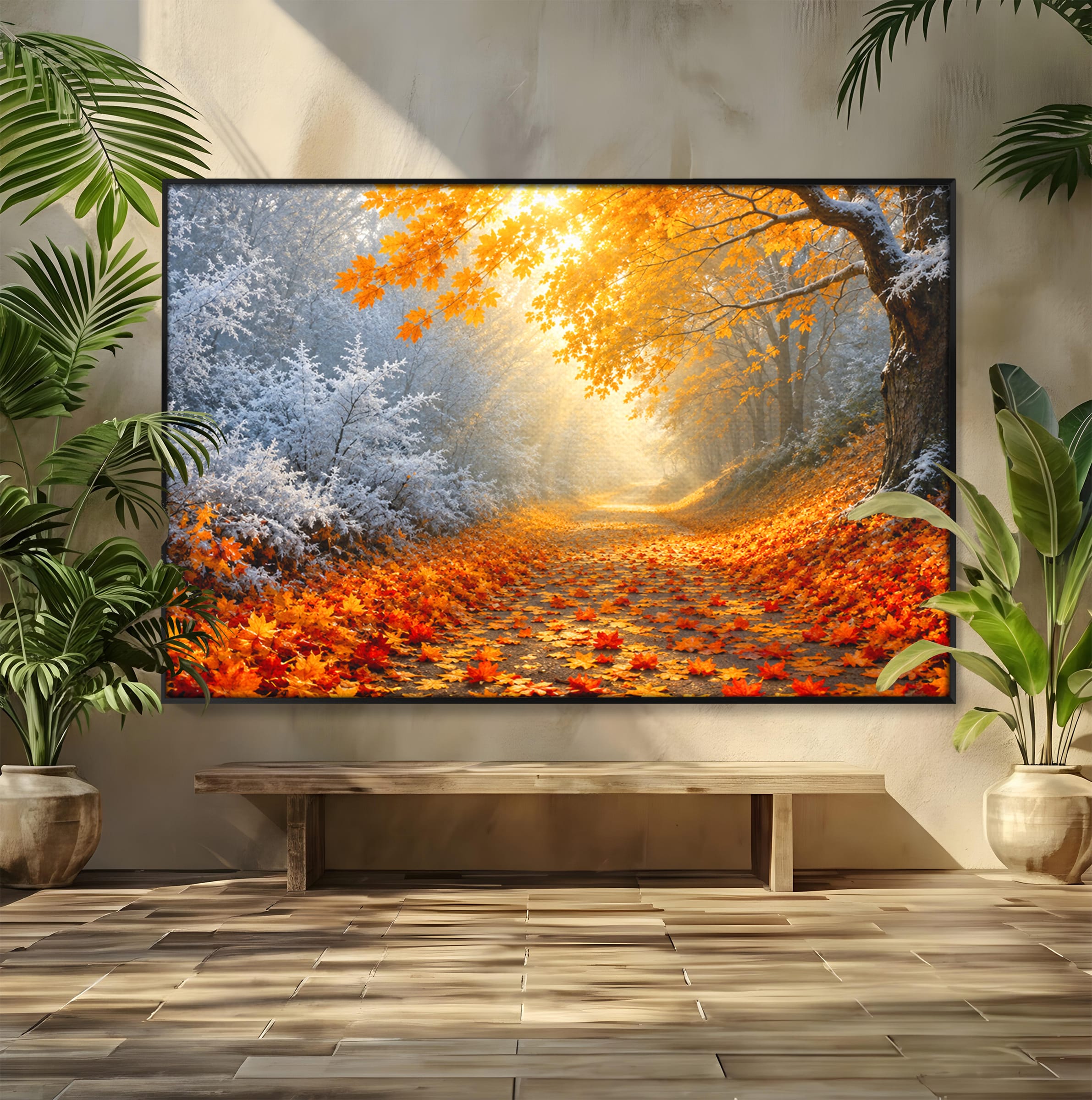 Tablou Canvas Premium LuxCanva® A1686, Aleea De Toamna, Toamna, Padure, Frunze, Natura, Living, Dormitor, Culori Vibrante