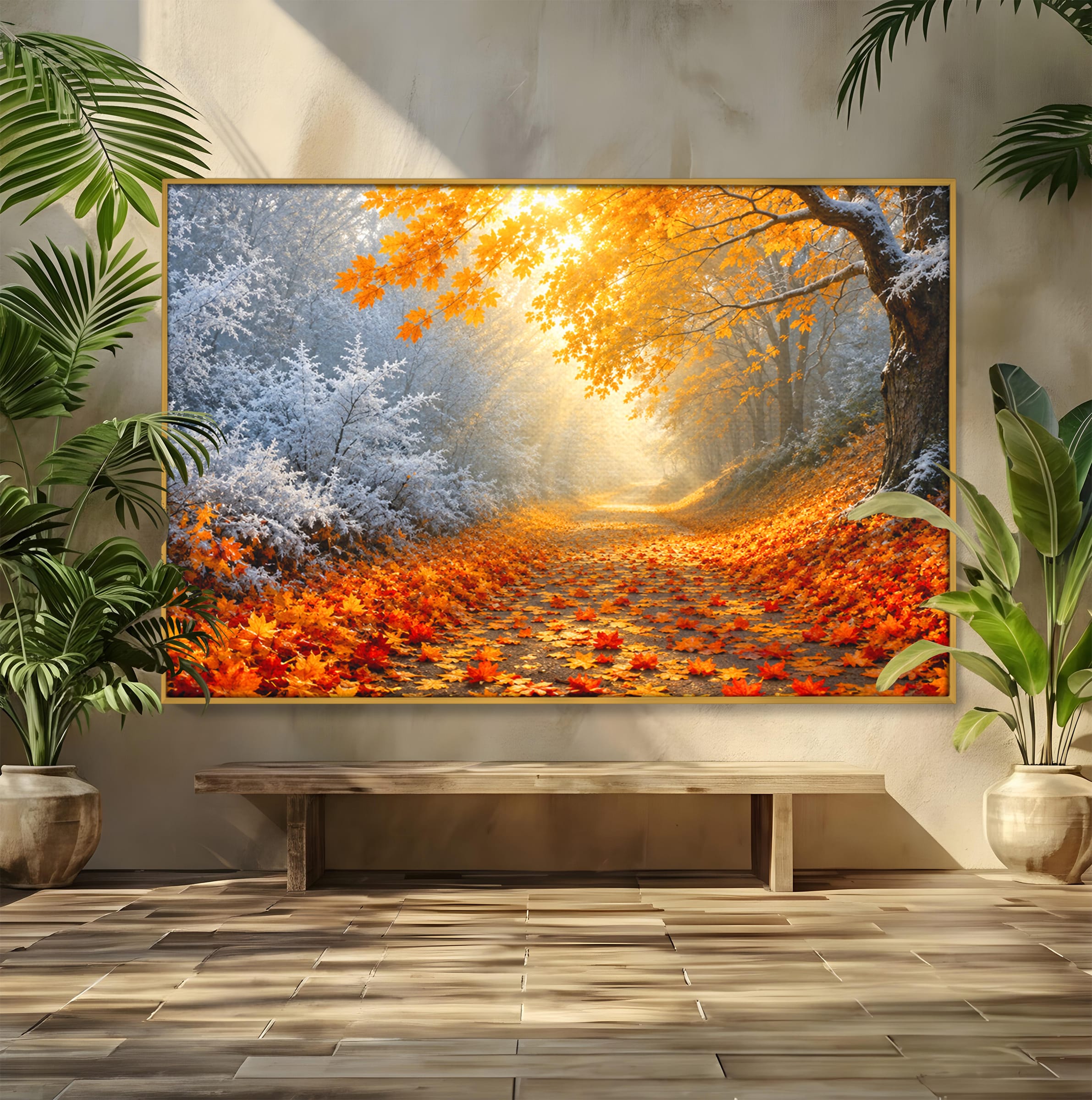 Tablou Canvas Premium LuxCanva® A1686, Aleea De Toamna, Toamna, Padure, Frunze, Natura, Living, Dormitor, Culori Vibrante