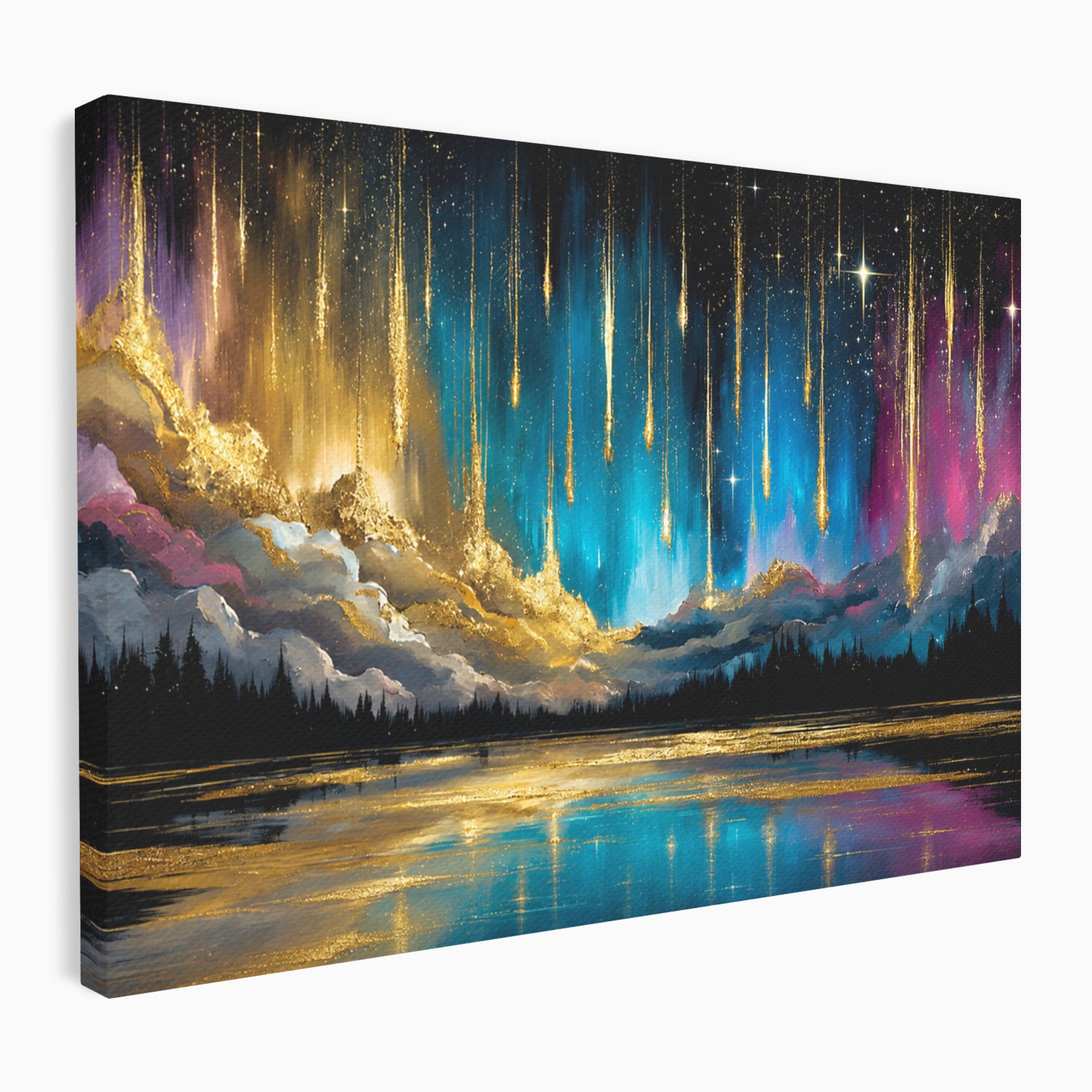 Tablou Canvas Premium LuxCanva® A1687, Cascada De Stele, Stele, Cer, Peisaj, Noapte, Living, Culori Vibrante