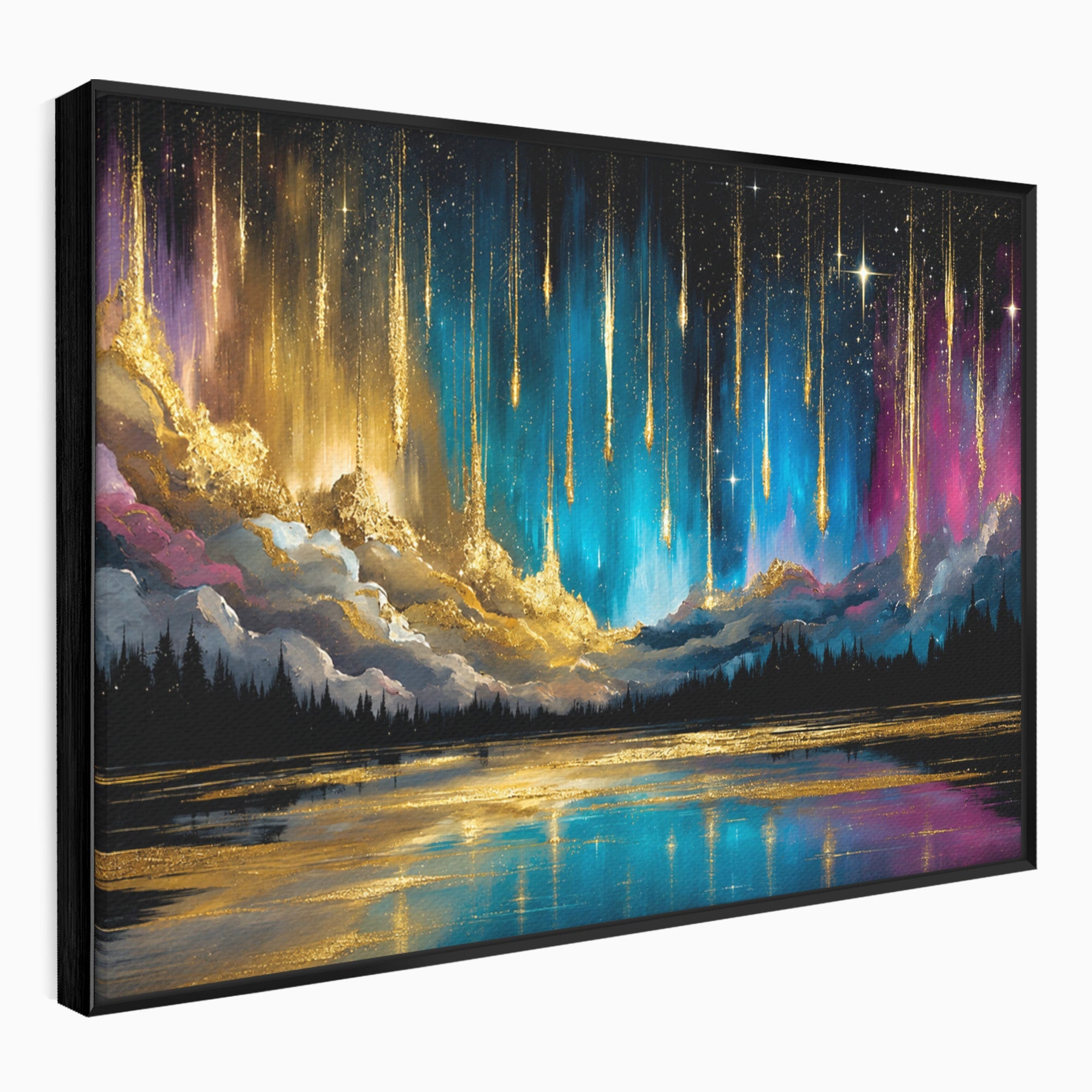 Tablou Canvas Premium LuxCanva® A1687, Cascada De Stele, Stele, Cer, Peisaj, Noapte, Living, Culori Vibrante