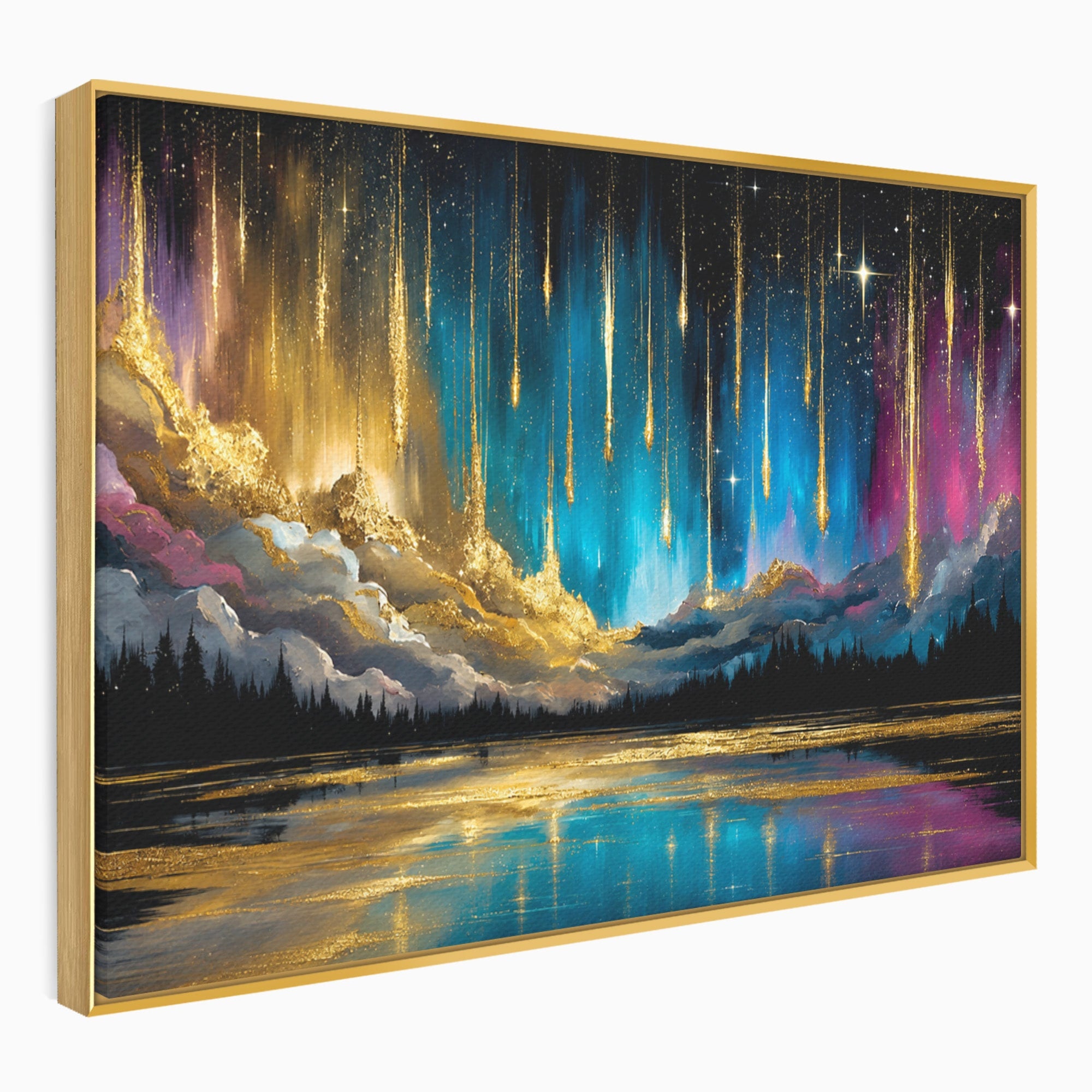Tablou Canvas Premium LuxCanva® A1687, Cascada De Stele, Stele, Cer, Peisaj, Noapte, Living, Culori Vibrante