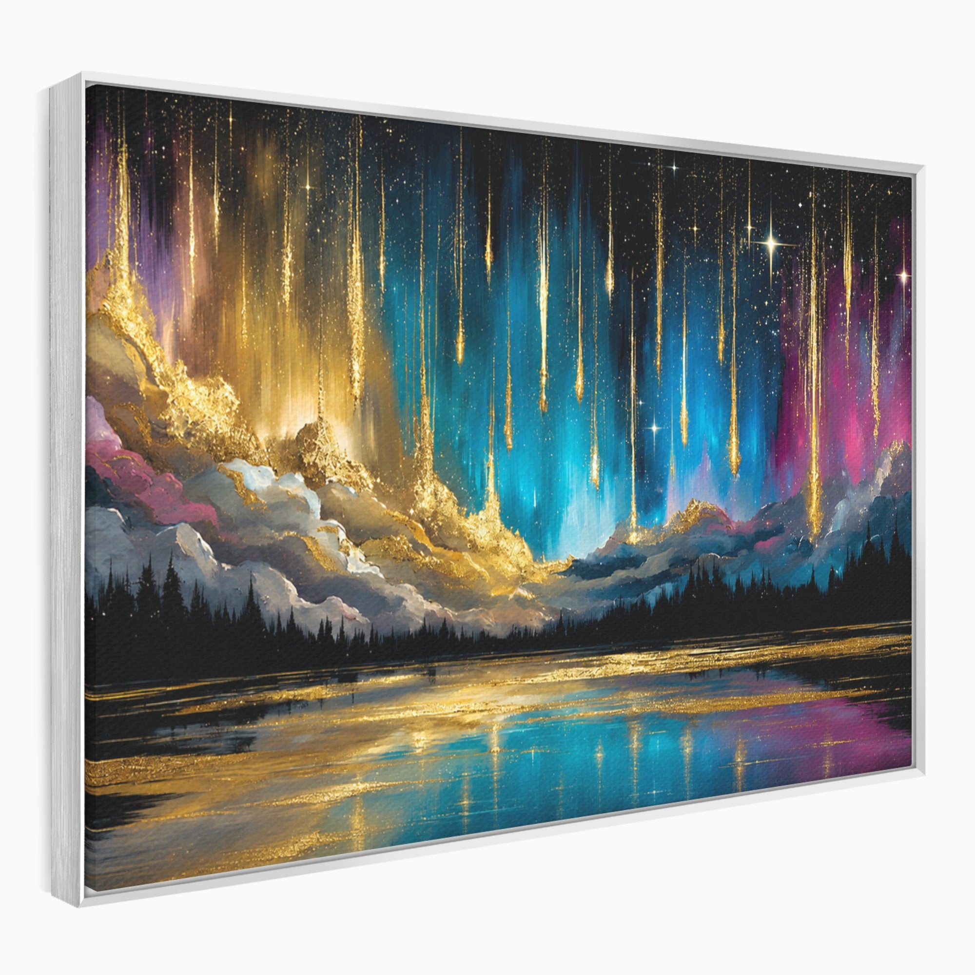 Tablou Canvas Premium LuxCanva® A1687, Cascada De Stele, Stele, Cer, Peisaj, Noapte, Living, Culori Vibrante