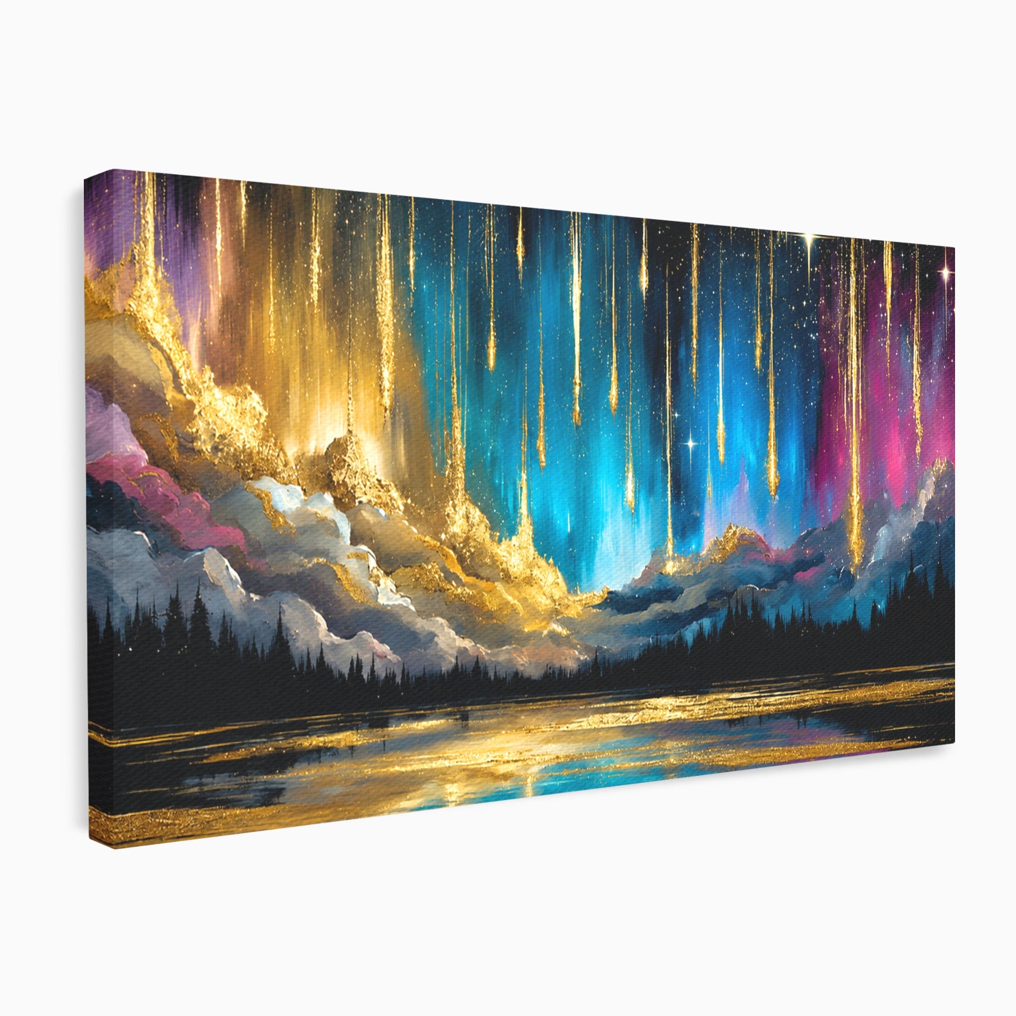 Tablou Canvas Premium LuxCanva® A1687, Cascada De Stele, Stele, Cer, Peisaj, Noapte, Living, Culori Vibrante