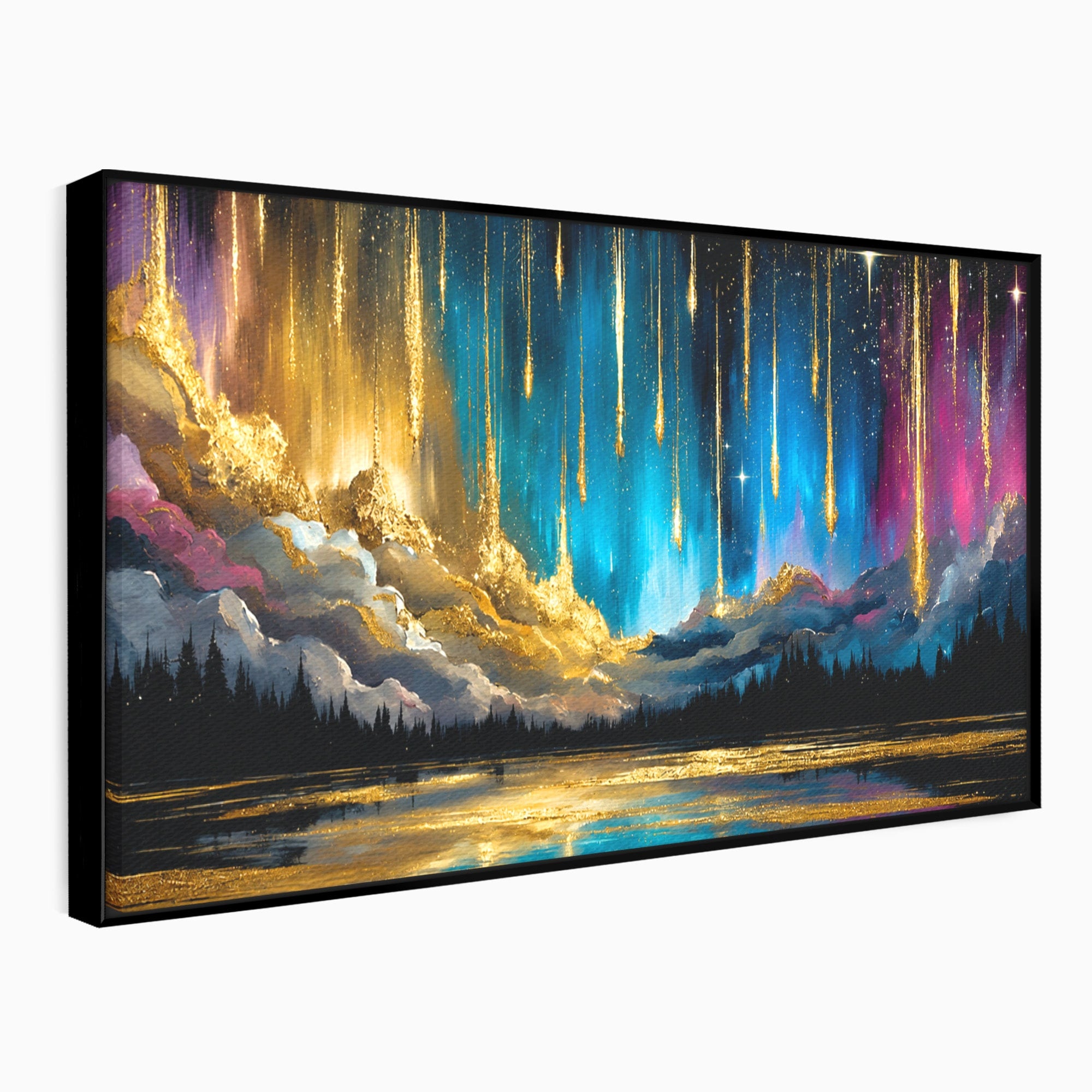 Tablou Canvas Premium LuxCanva® A1687, Cascada De Stele, Stele, Cer, Peisaj, Noapte, Living, Culori Vibrante