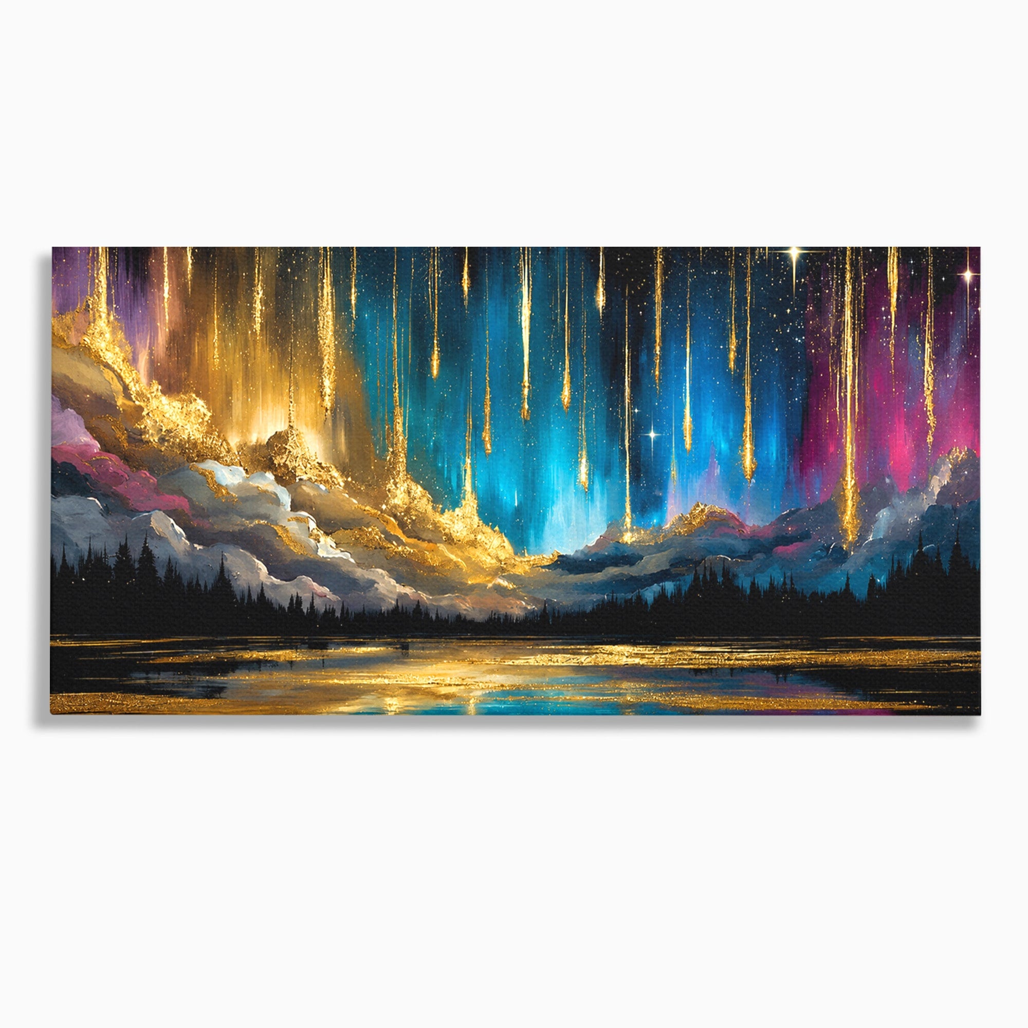 Tablou Canvas Premium LuxCanva® A1687, Cascada De Stele, Stele, Cer, Peisaj, Noapte, Living, Culori Vibrante