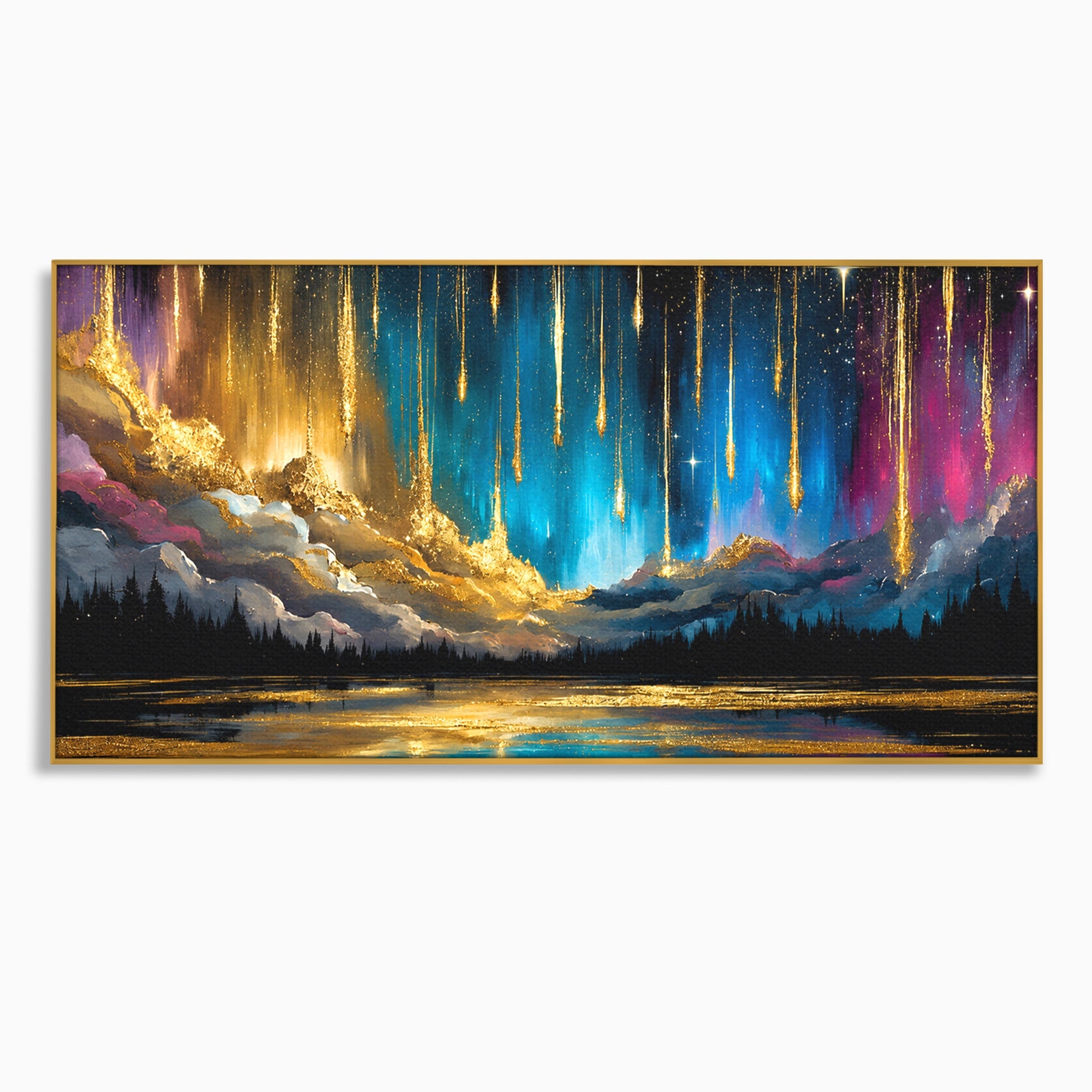 Tablou Canvas Premium LuxCanva® A1687, Cascada De Stele, Stele, Cer, Peisaj, Noapte, Living, Culori Vibrante