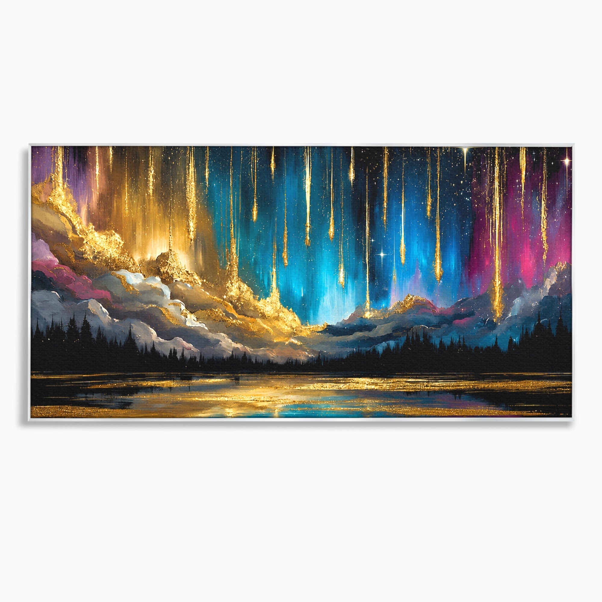 Tablou Canvas Premium LuxCanva® A1687, Cascada De Stele, Stele, Cer, Peisaj, Noapte, Living, Culori Vibrante